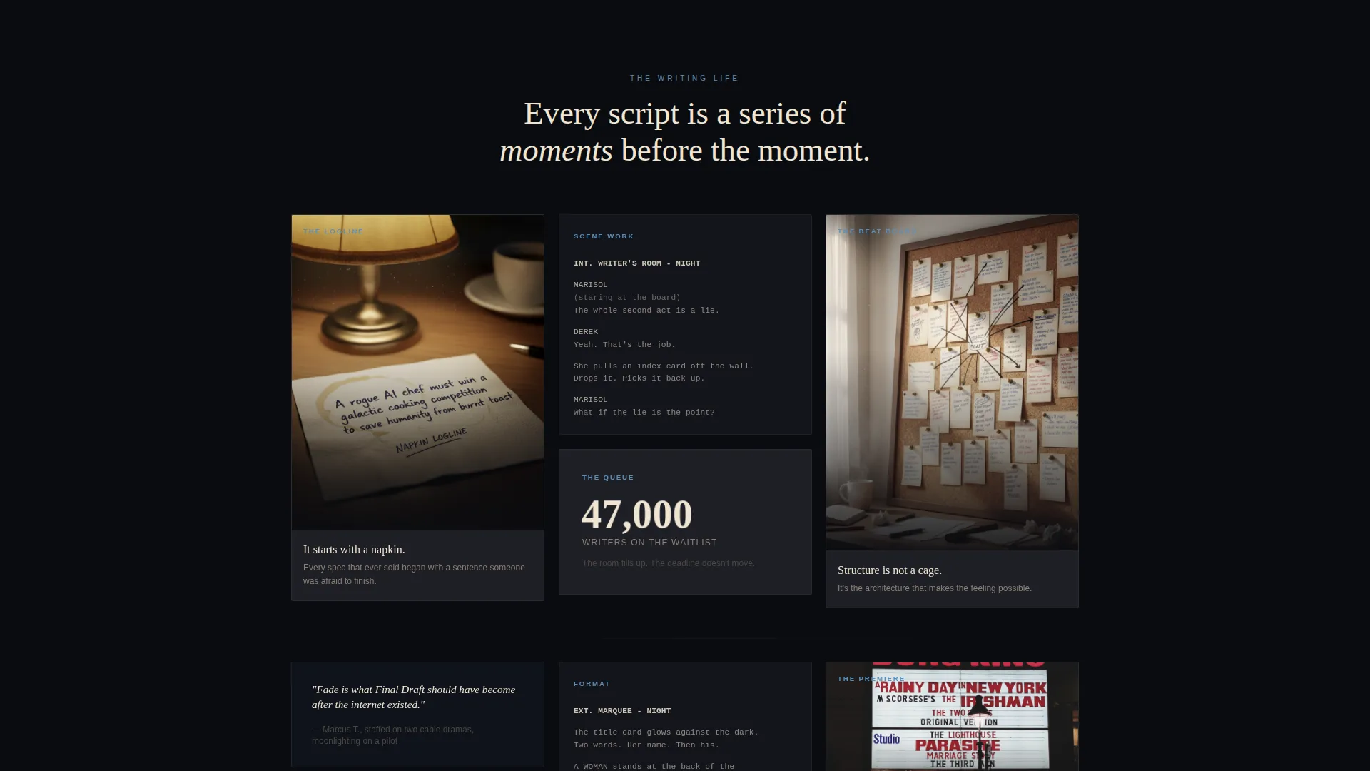 Cinematic Screenwriter Waitlist Landing Page Template