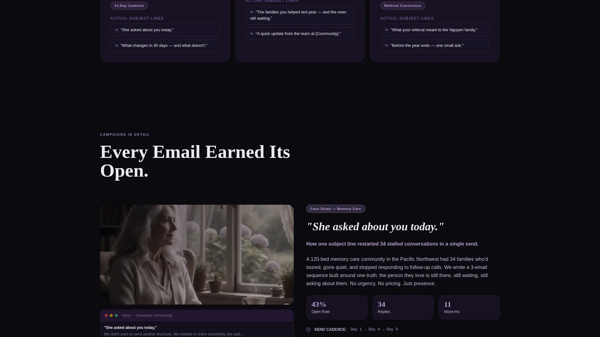 Senior Care Email Marketing Agency Landing Page