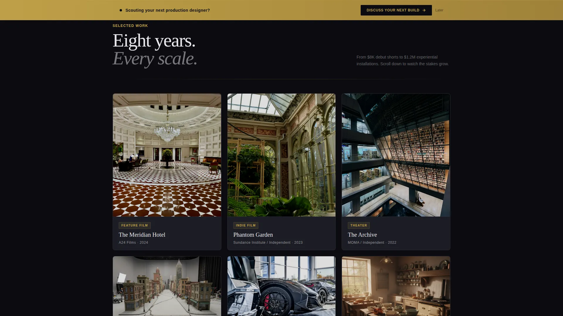 Cinematic Set Designer Portfolio Landing Page