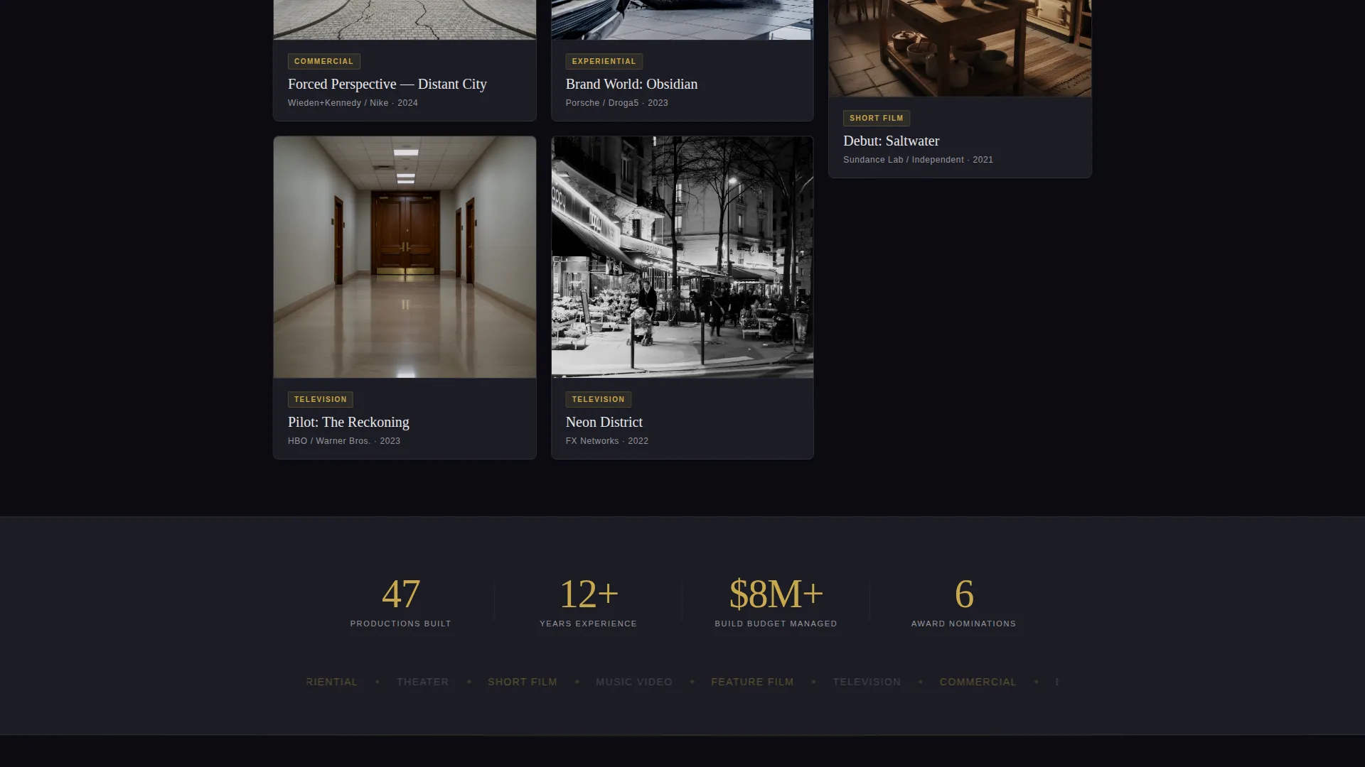 Cinematic Set Designer Portfolio Landing Page