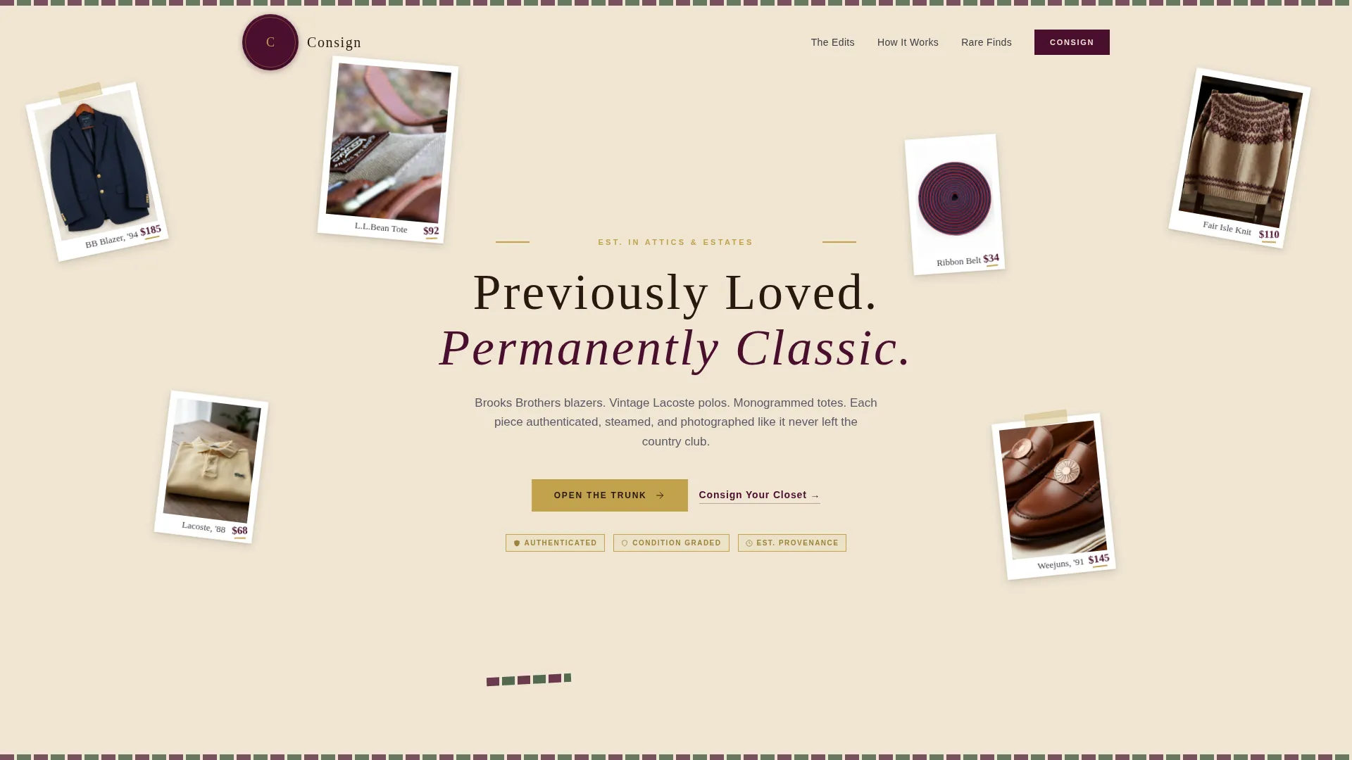 Curated Preppy Resale Landing Page Template