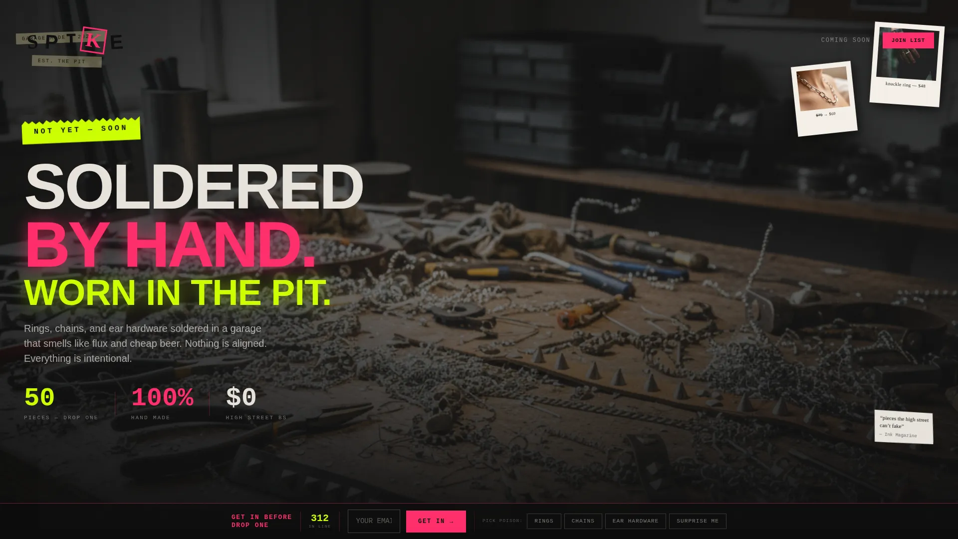 Punk Jewelry Landing Page Template | Waitlist Drop