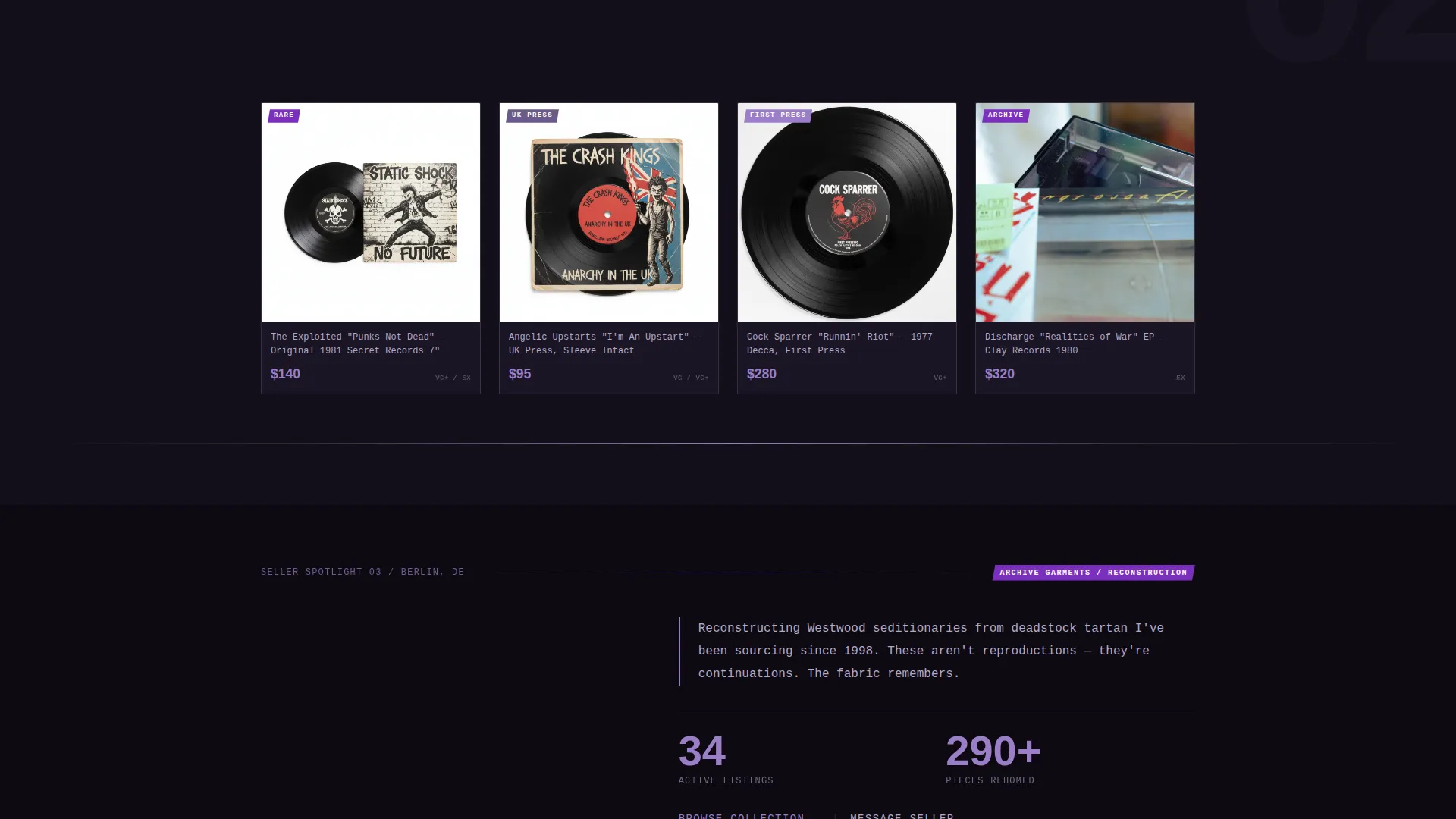 Punk Resale Landing Page Template | Dark Immersive