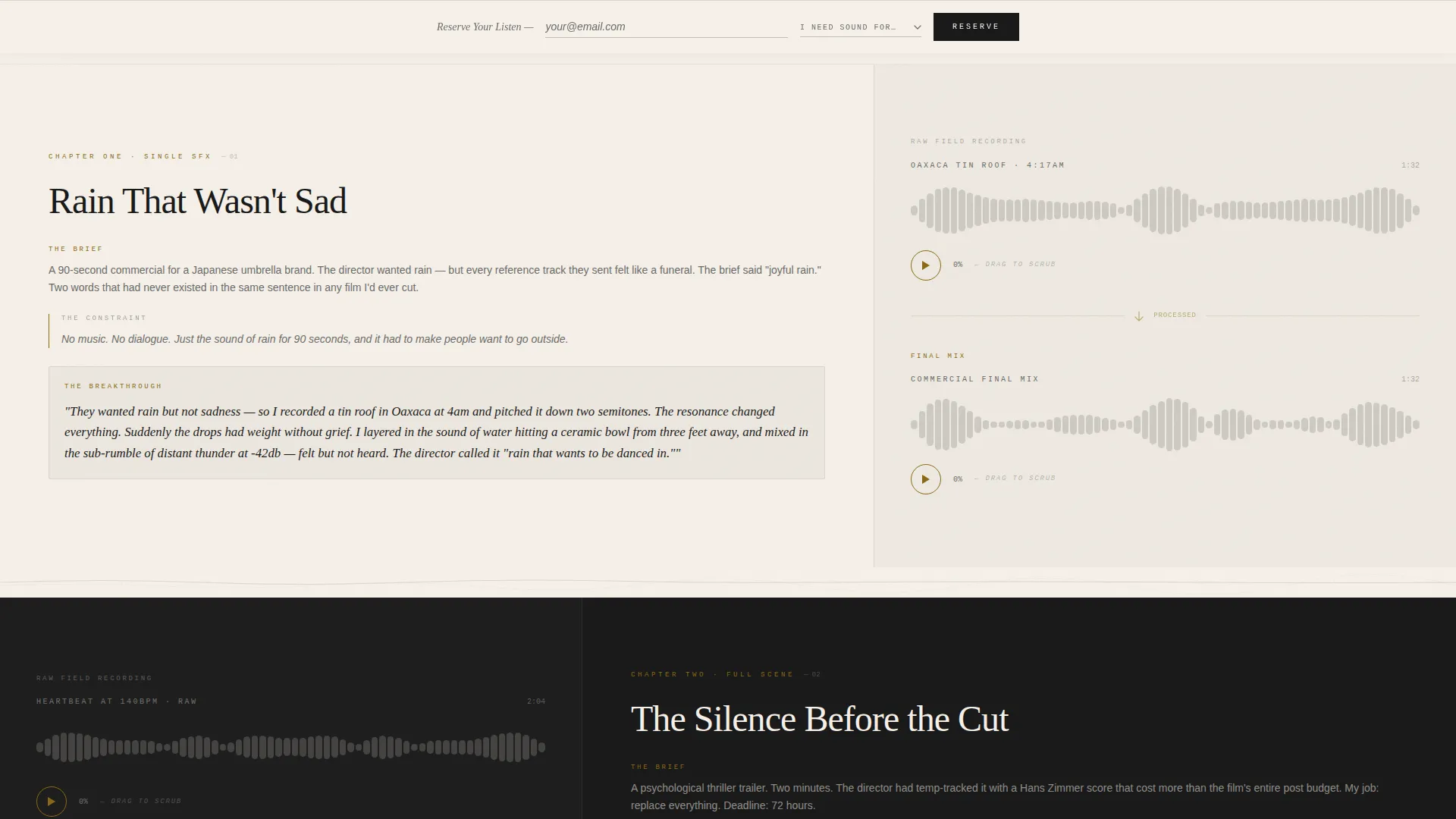 Sound Designer Portfolio Booking Website Template