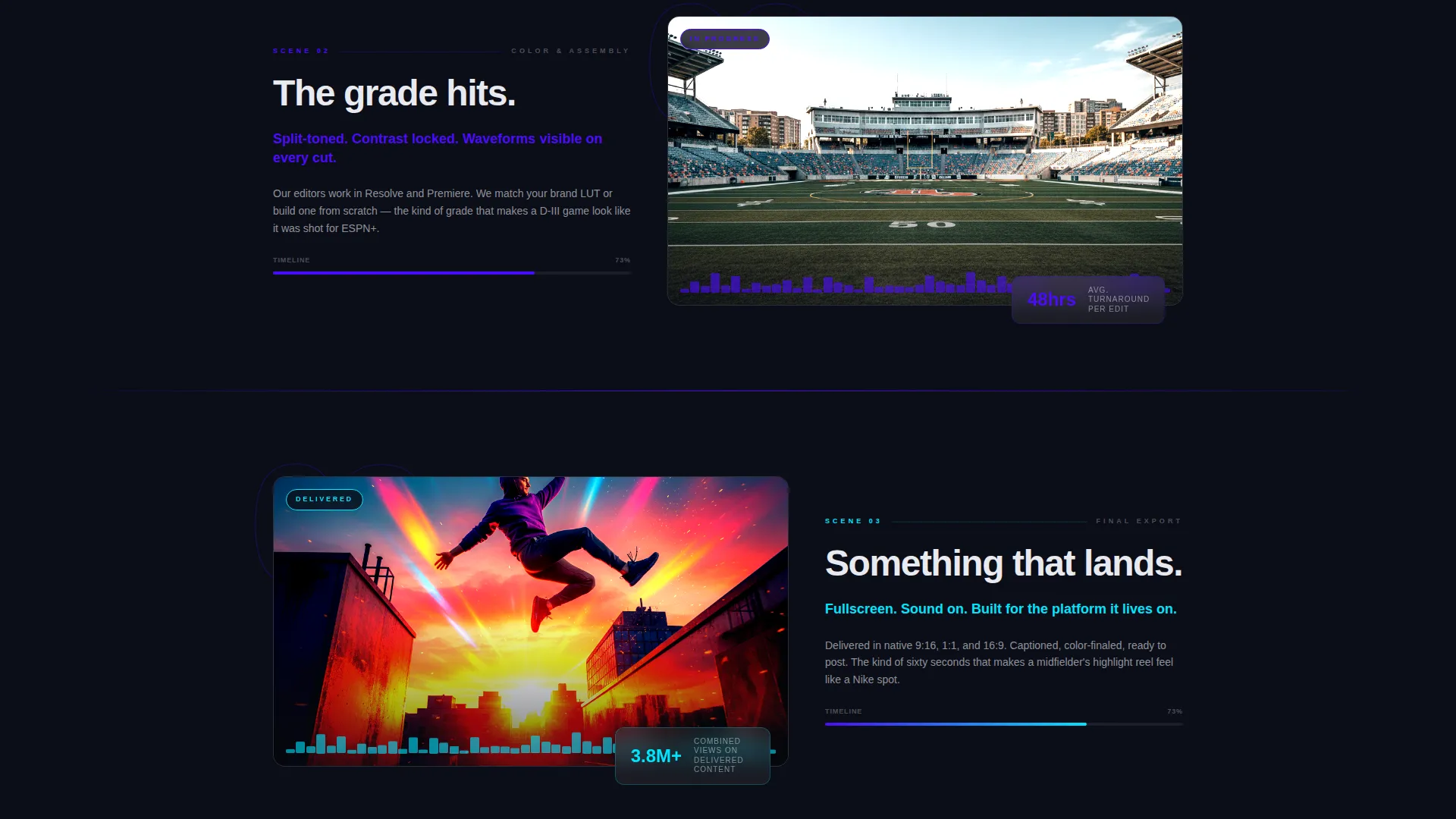 Cinematic Sports Video Production Landing Page
