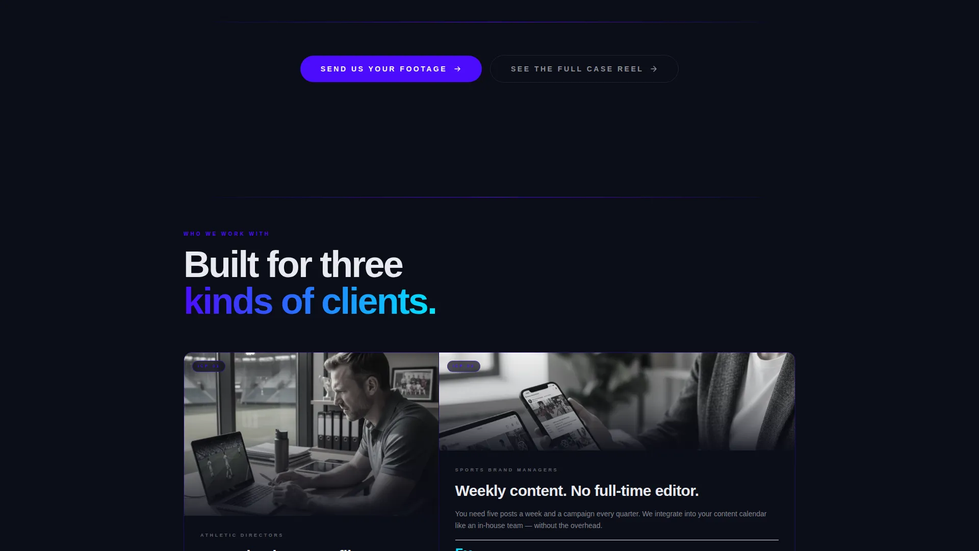 Cinematic Sports Video Production Landing Page