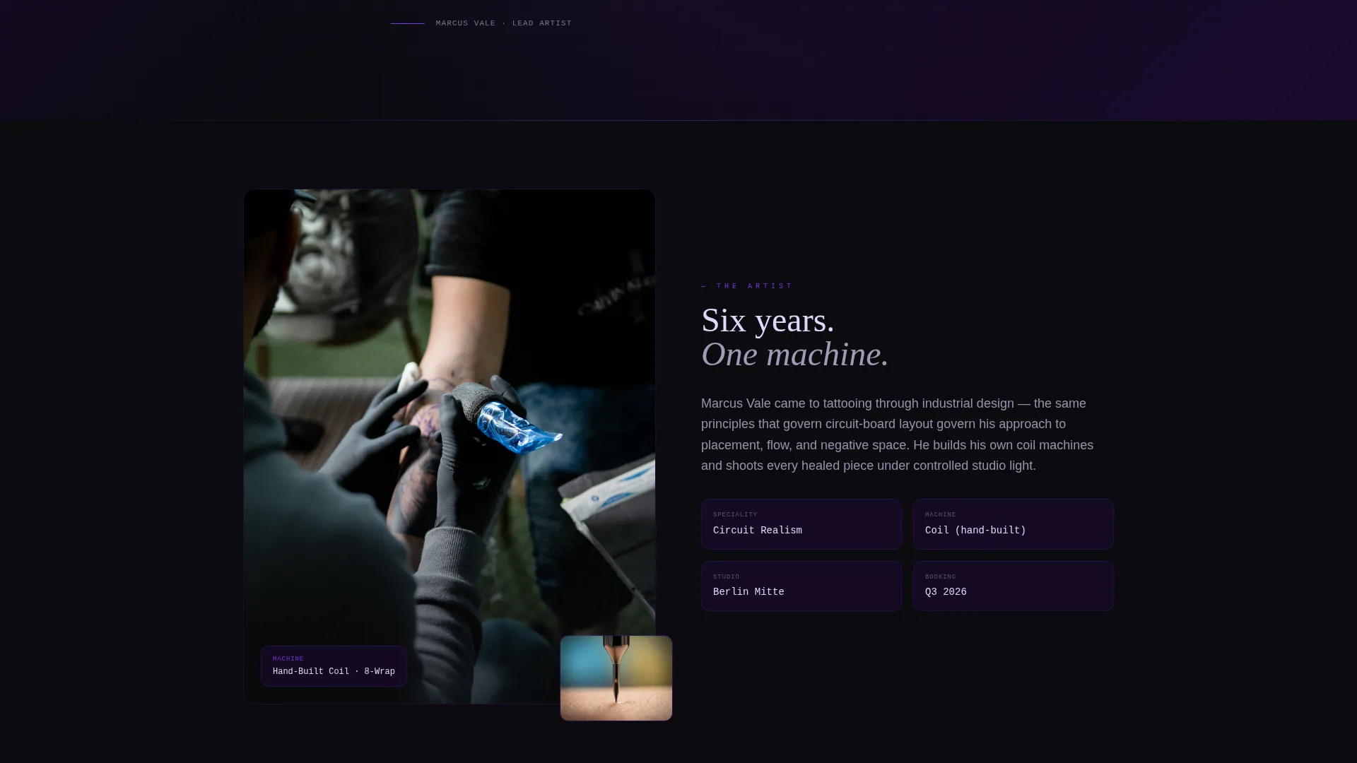 Dark Theme Tattoo Artist Portfolio Landing Page