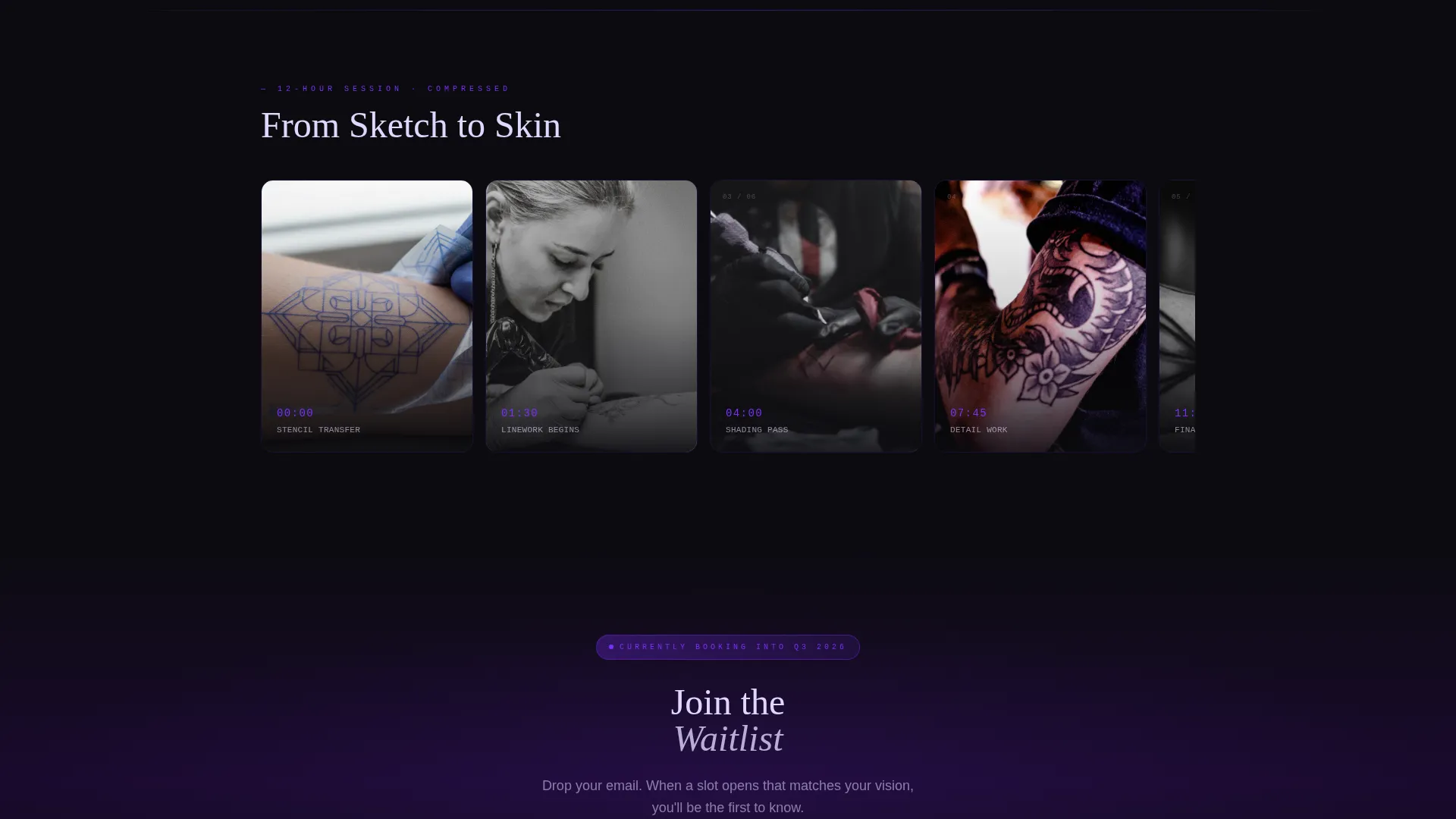 Dark Theme Tattoo Artist Portfolio Landing Page