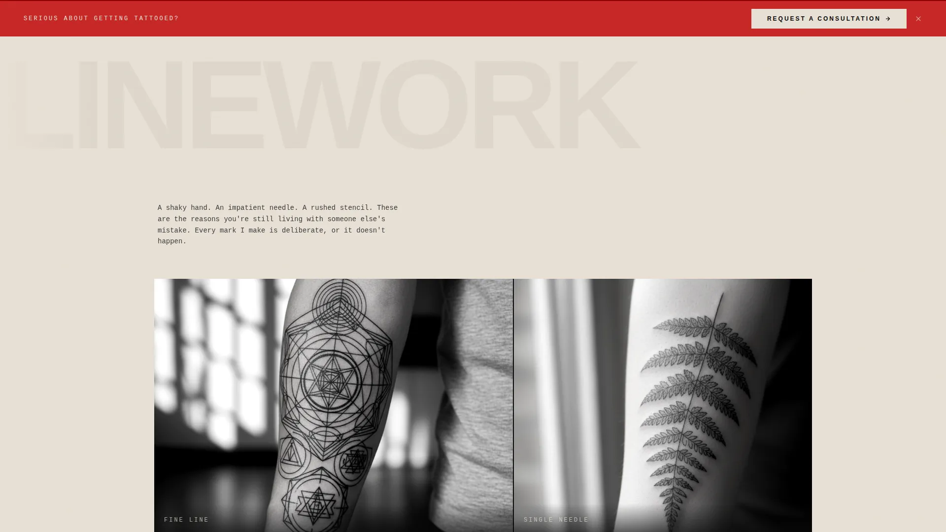 Bold Brutalist Tattoo Artist Landing Page Template
