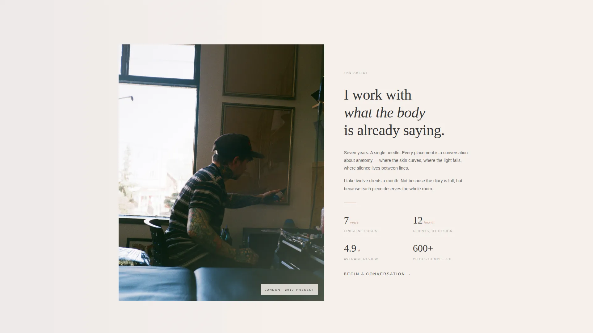 Minimalist Tattoo Artist Landing Page Template
