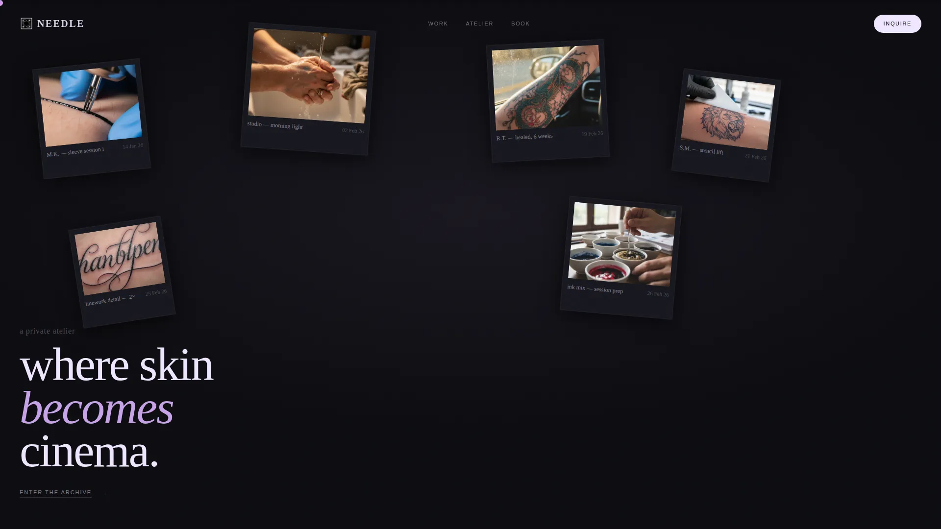 Cinematic Tattoo Artist Portfolio Landing Page