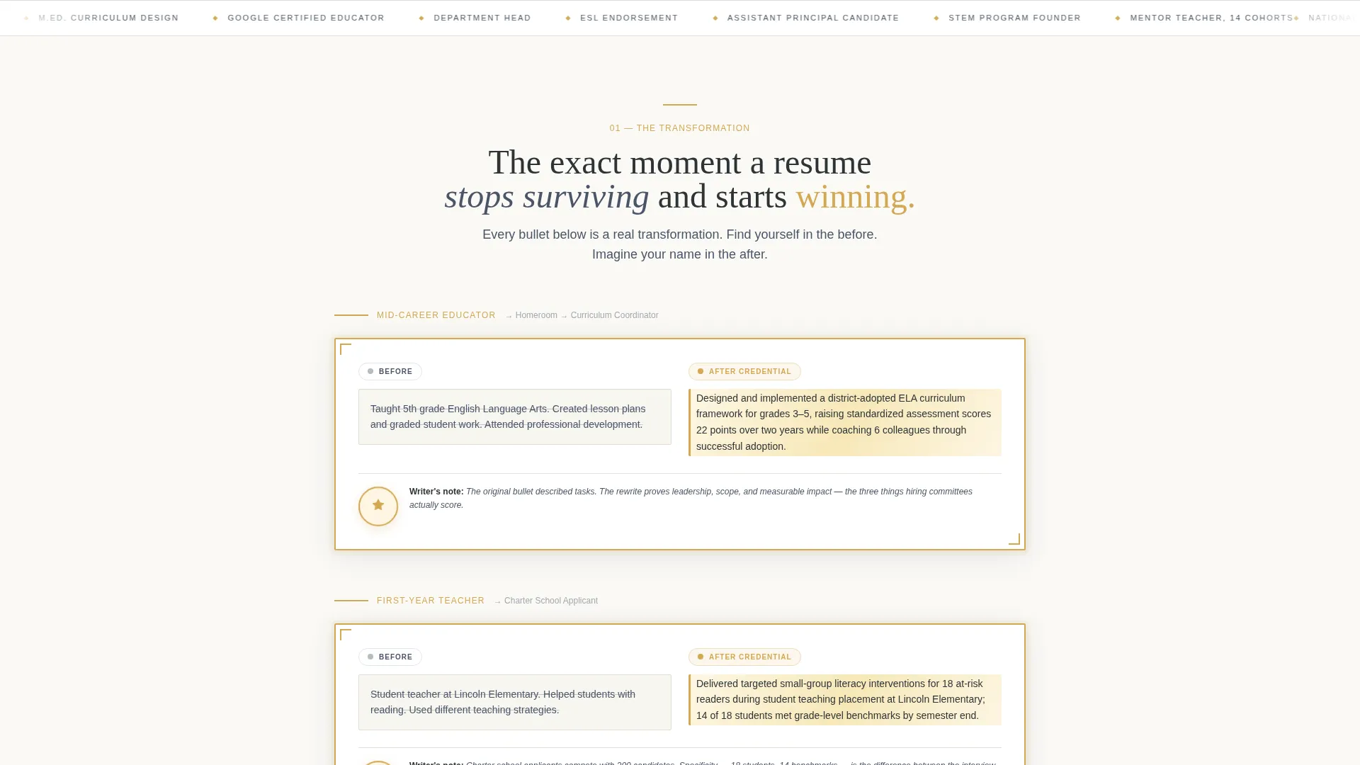 Professional Resume Landing Page Template, Credential