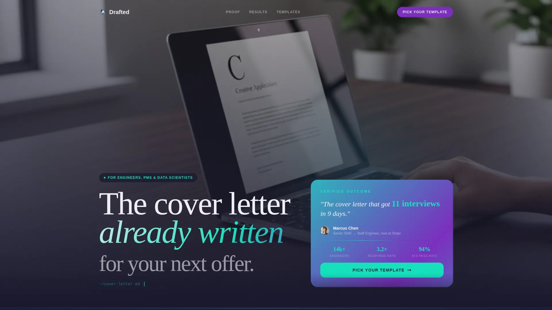 Tech Professional Cover Letter Landing Page Template