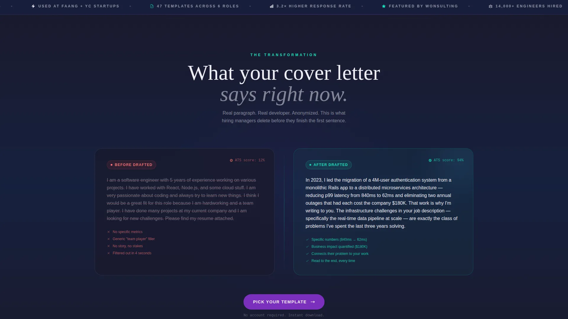 Tech Professional Cover Letter Landing Page Template