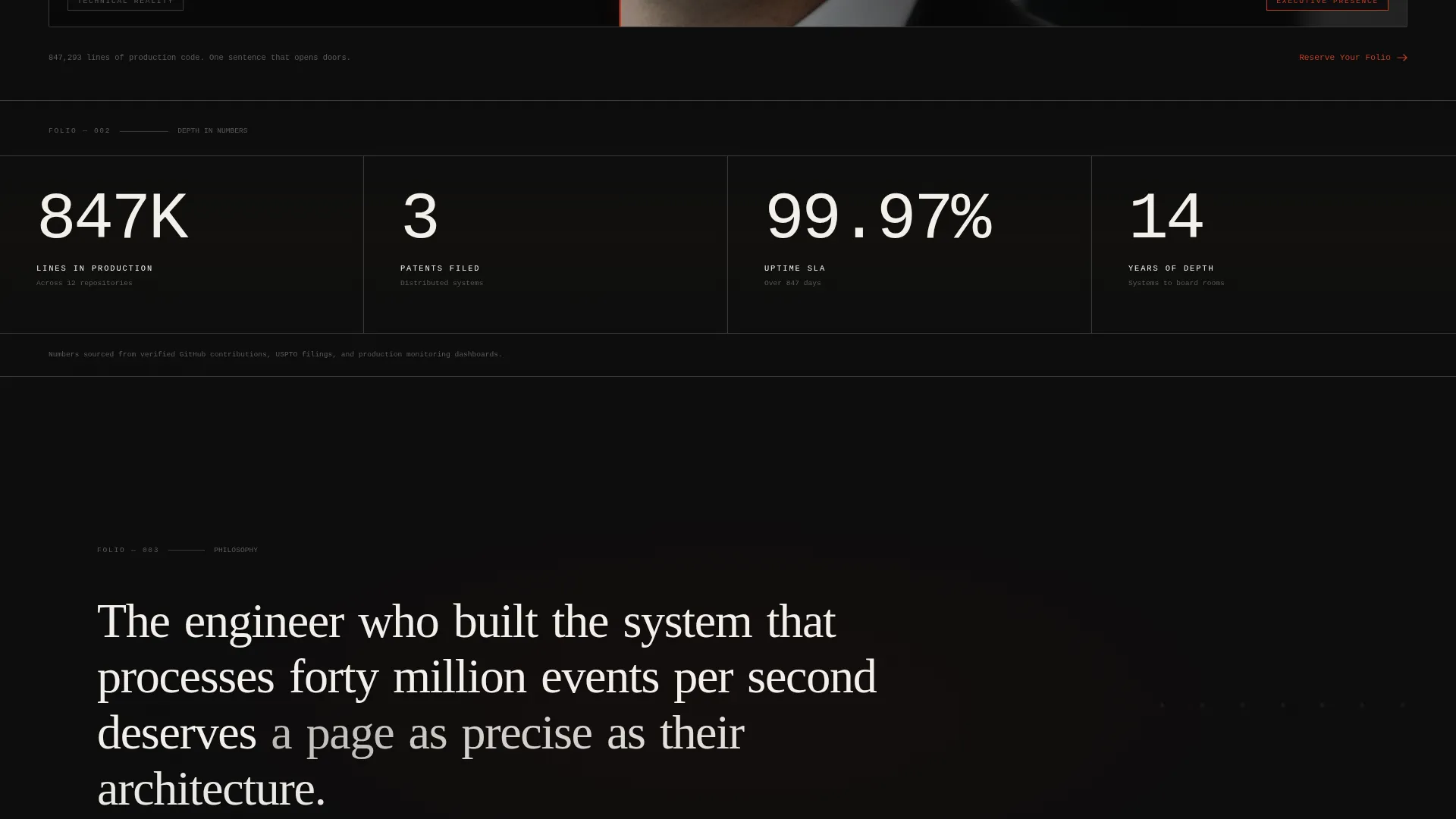 Dark Immersive Executive Bio Landing Page Template