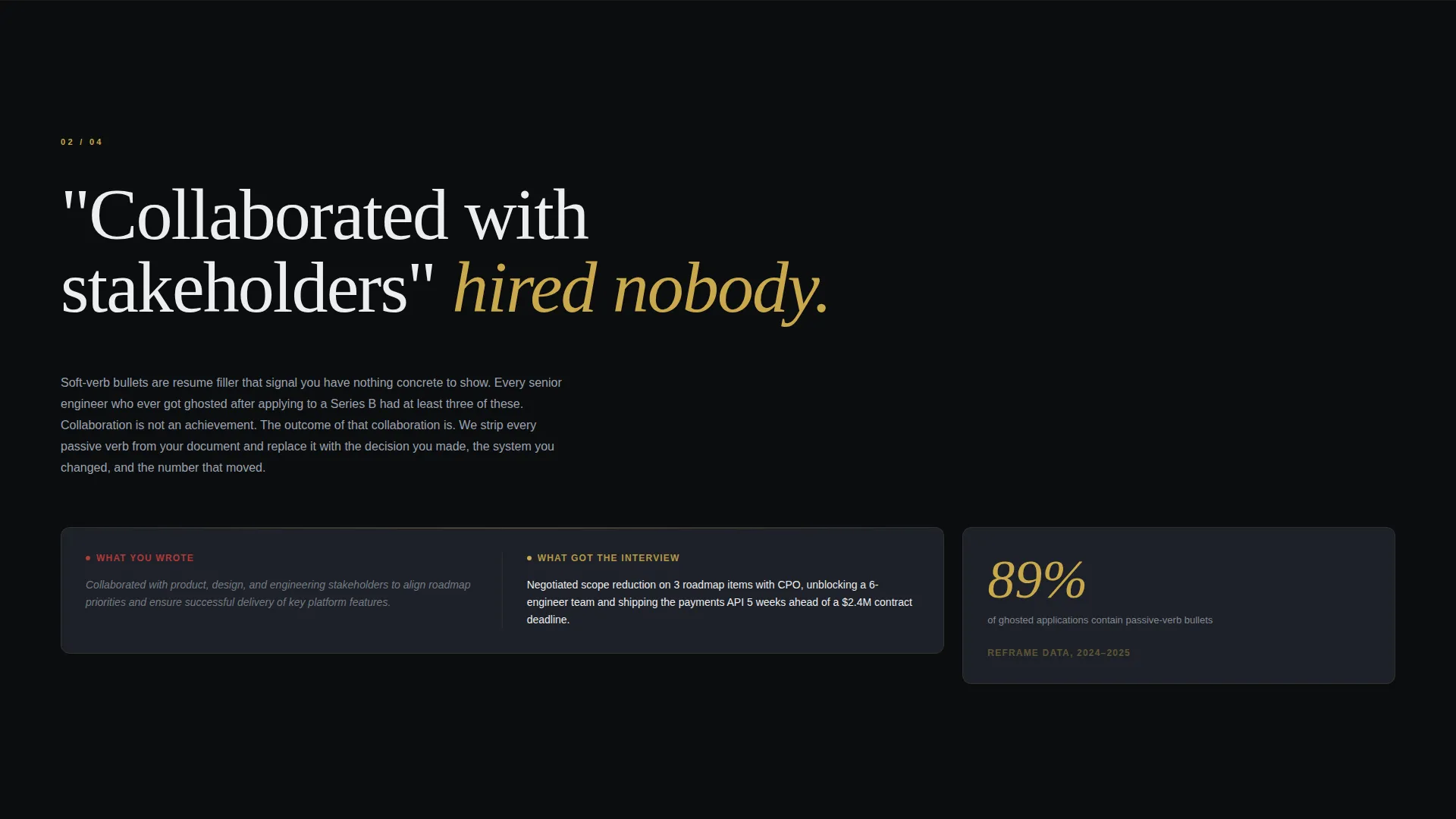 Tech Resume Landing Page Template | Obsidian & Gold
