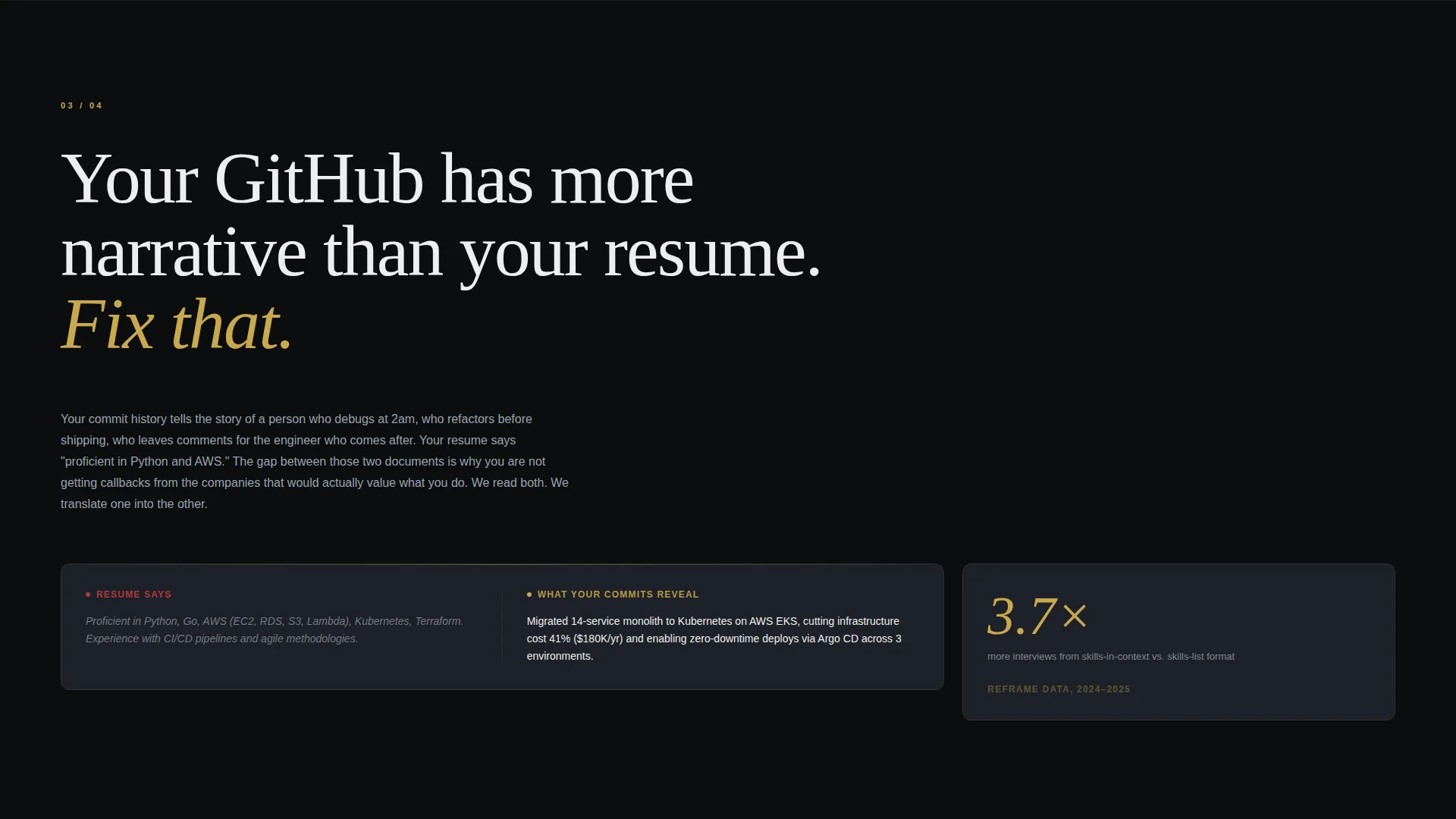 Tech Resume Landing Page Template | Obsidian & Gold