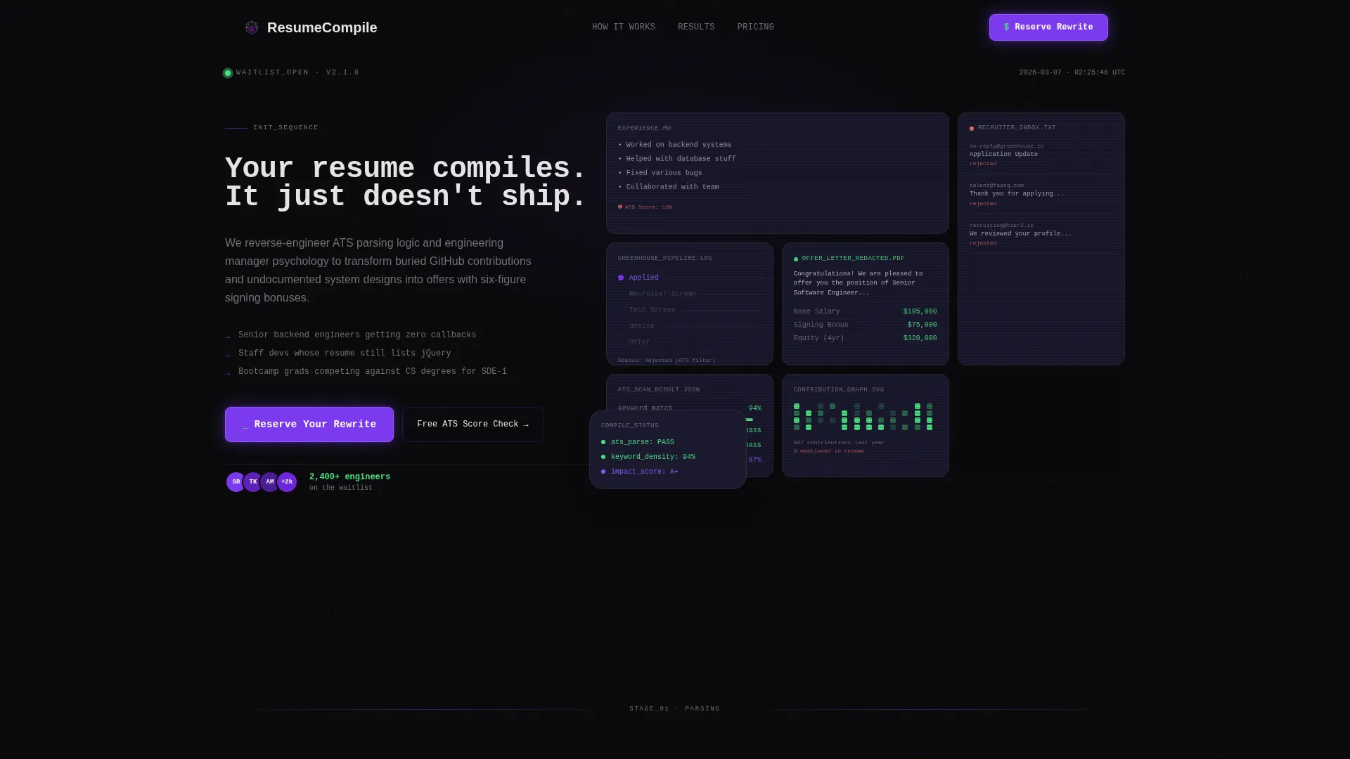 Dark Bento Grid Developer Resume Landing Page