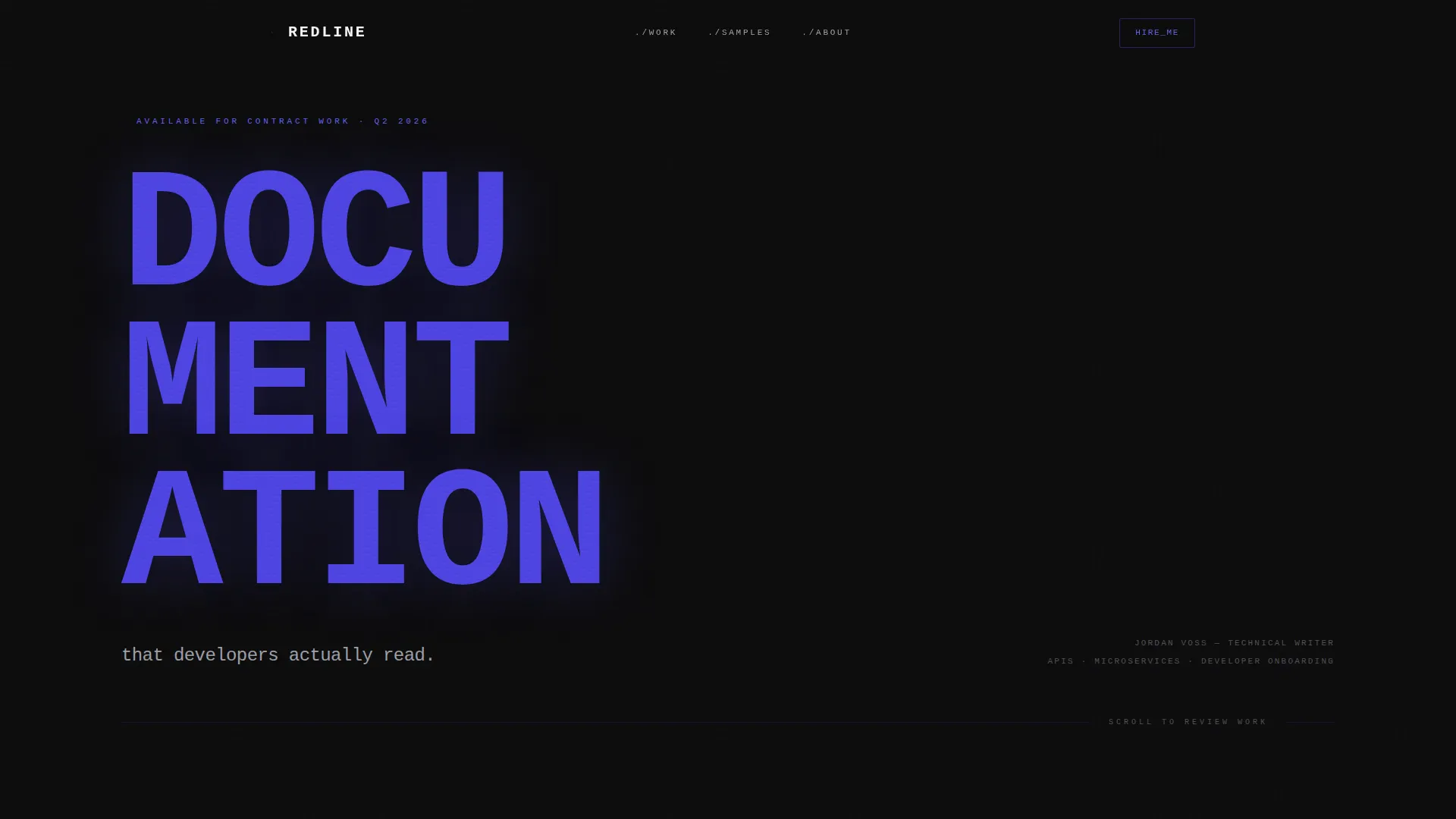 Bold Technical Writer Portfolio Landing Page Template