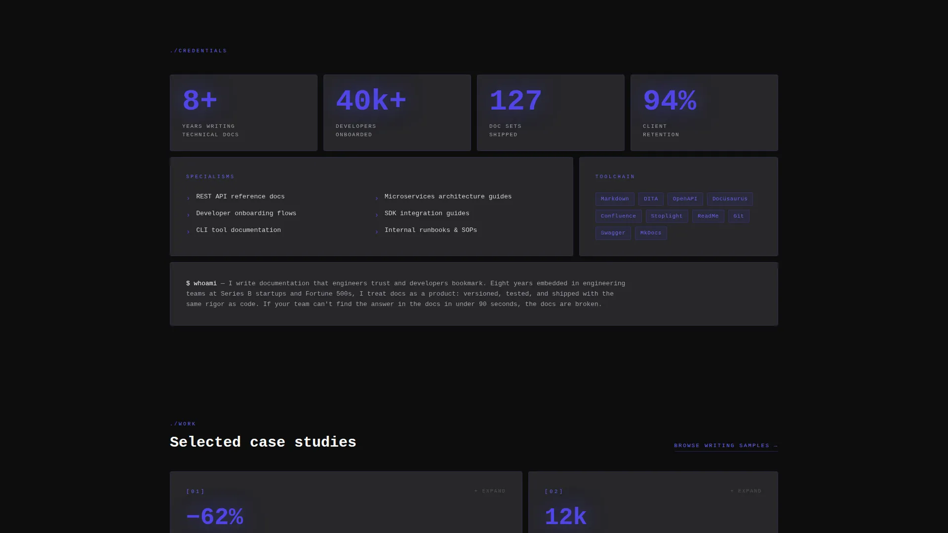 Bold Technical Writer Portfolio Landing Page Template