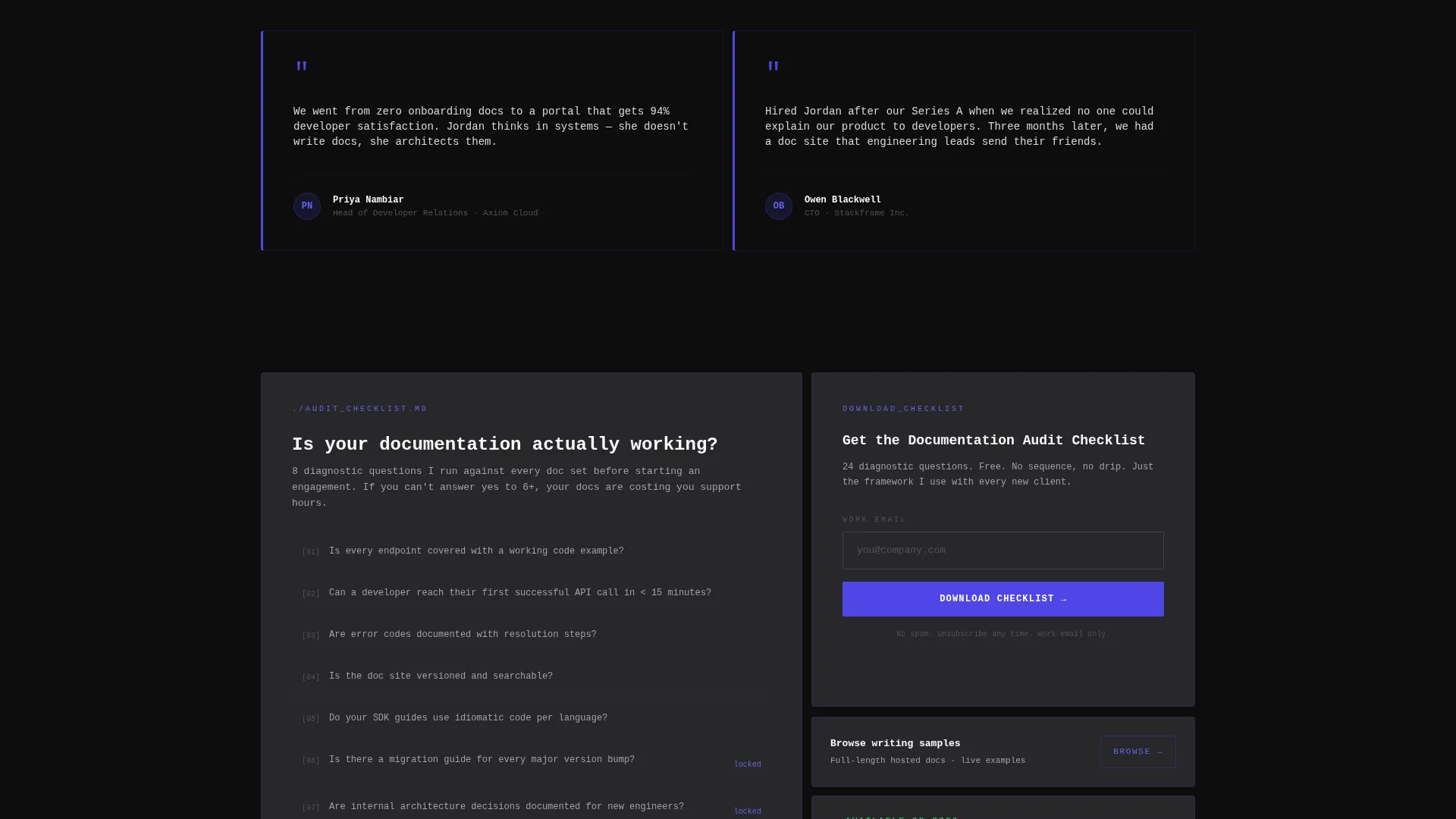 Bold Technical Writer Portfolio Landing Page Template