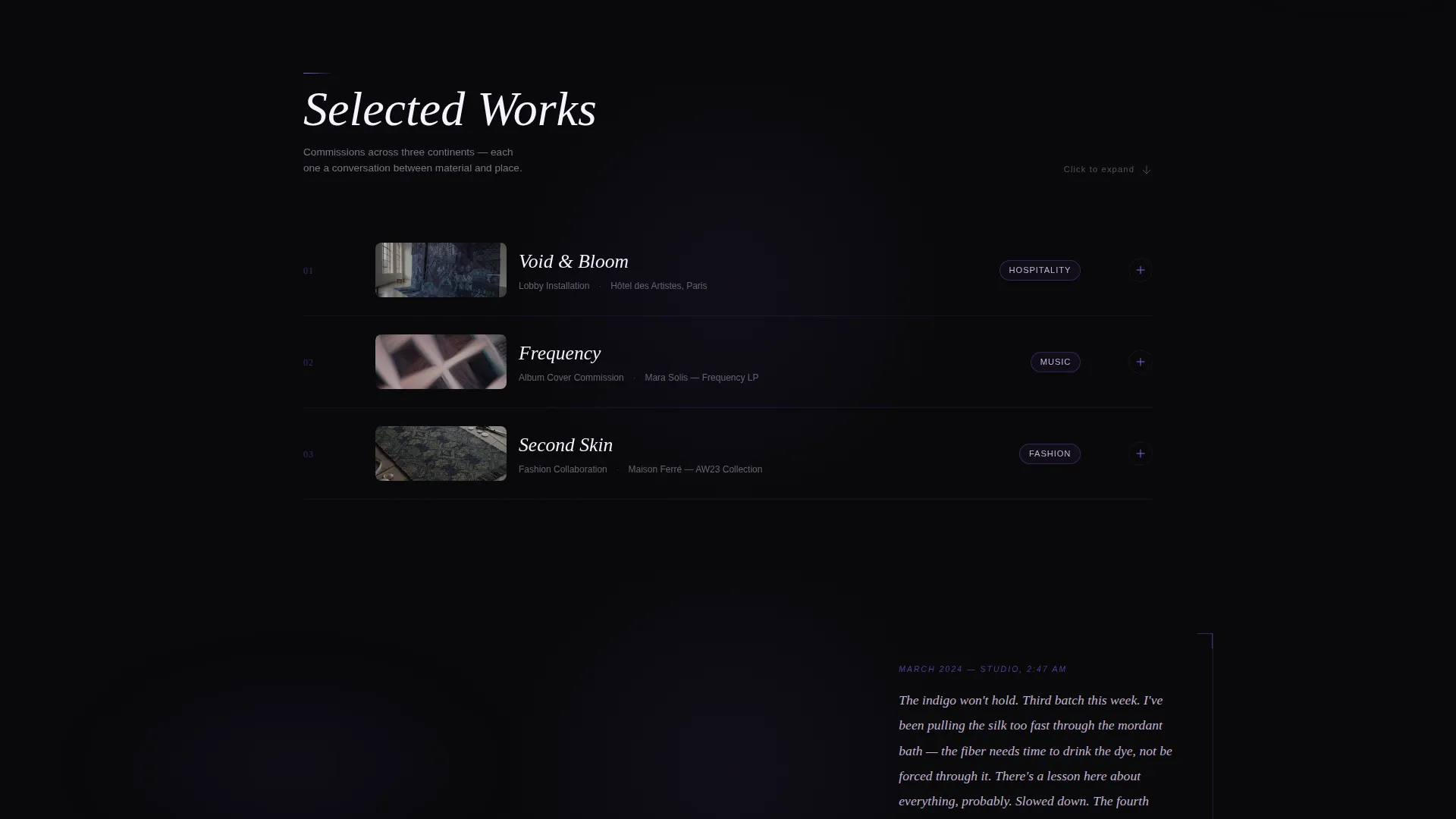 Immersive Textile Artist Landing Page Template