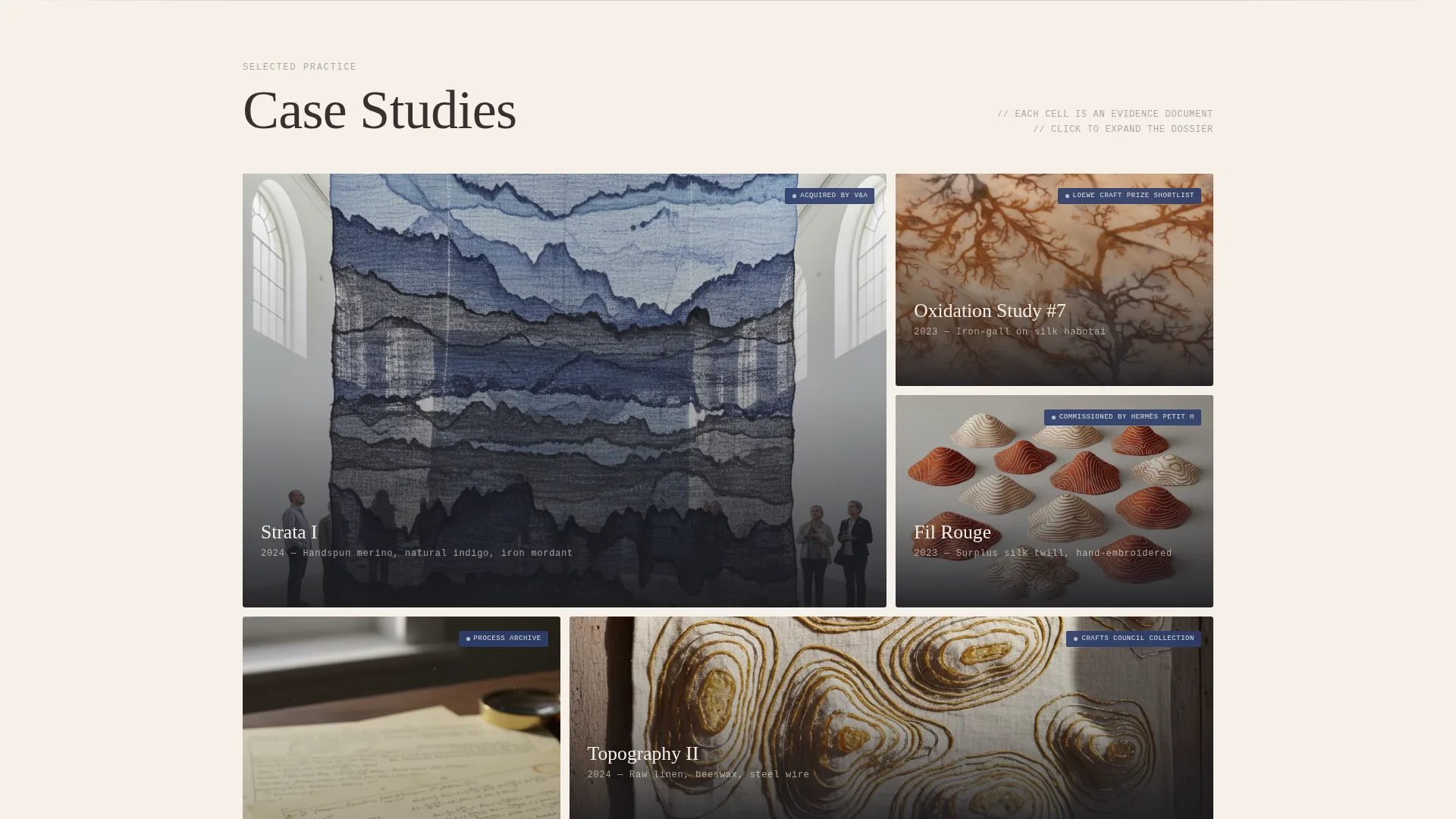 Textile Artist Bento Grid Landing Page Template