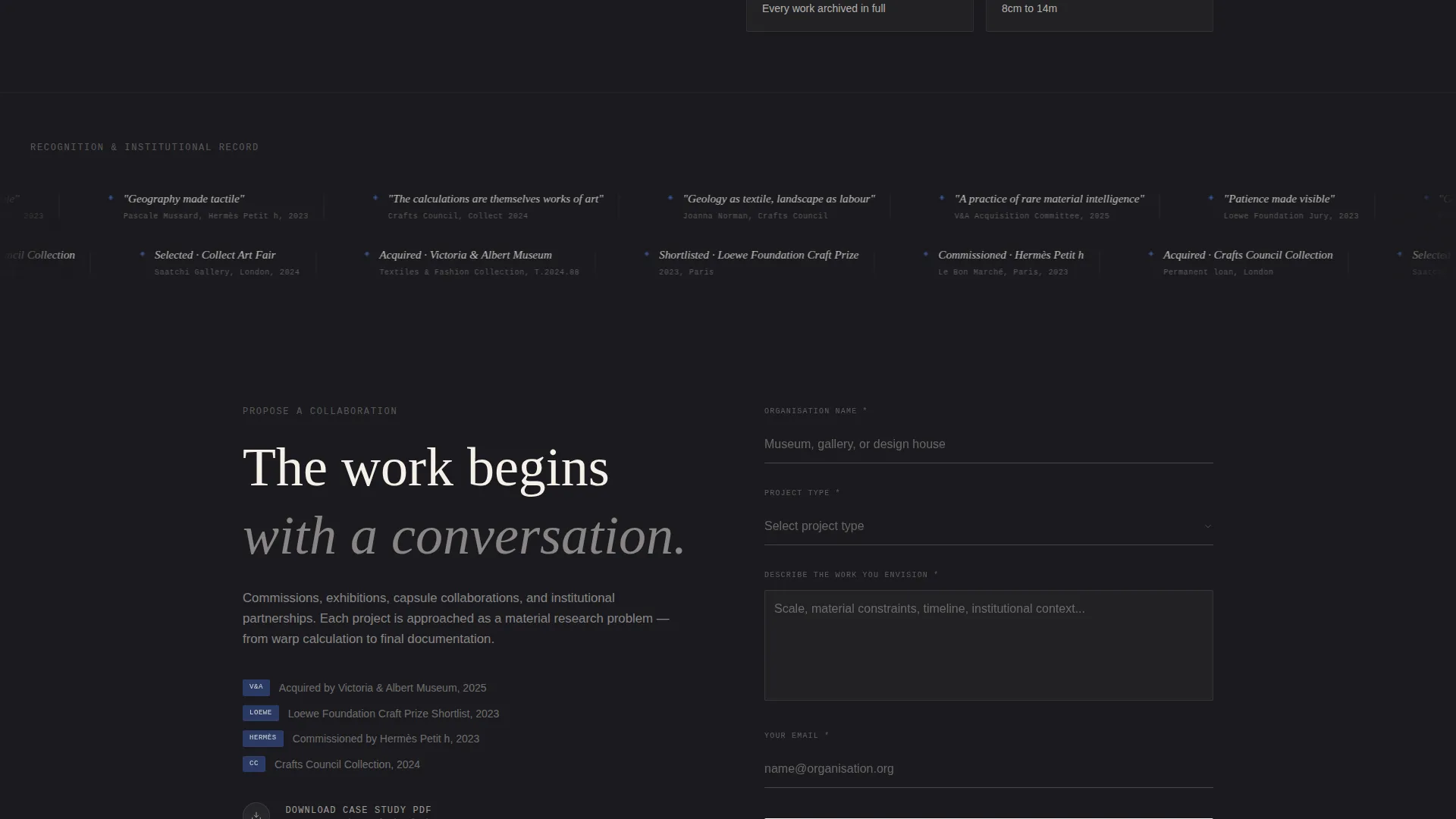 Textile Artist Bento Grid Landing Page Template