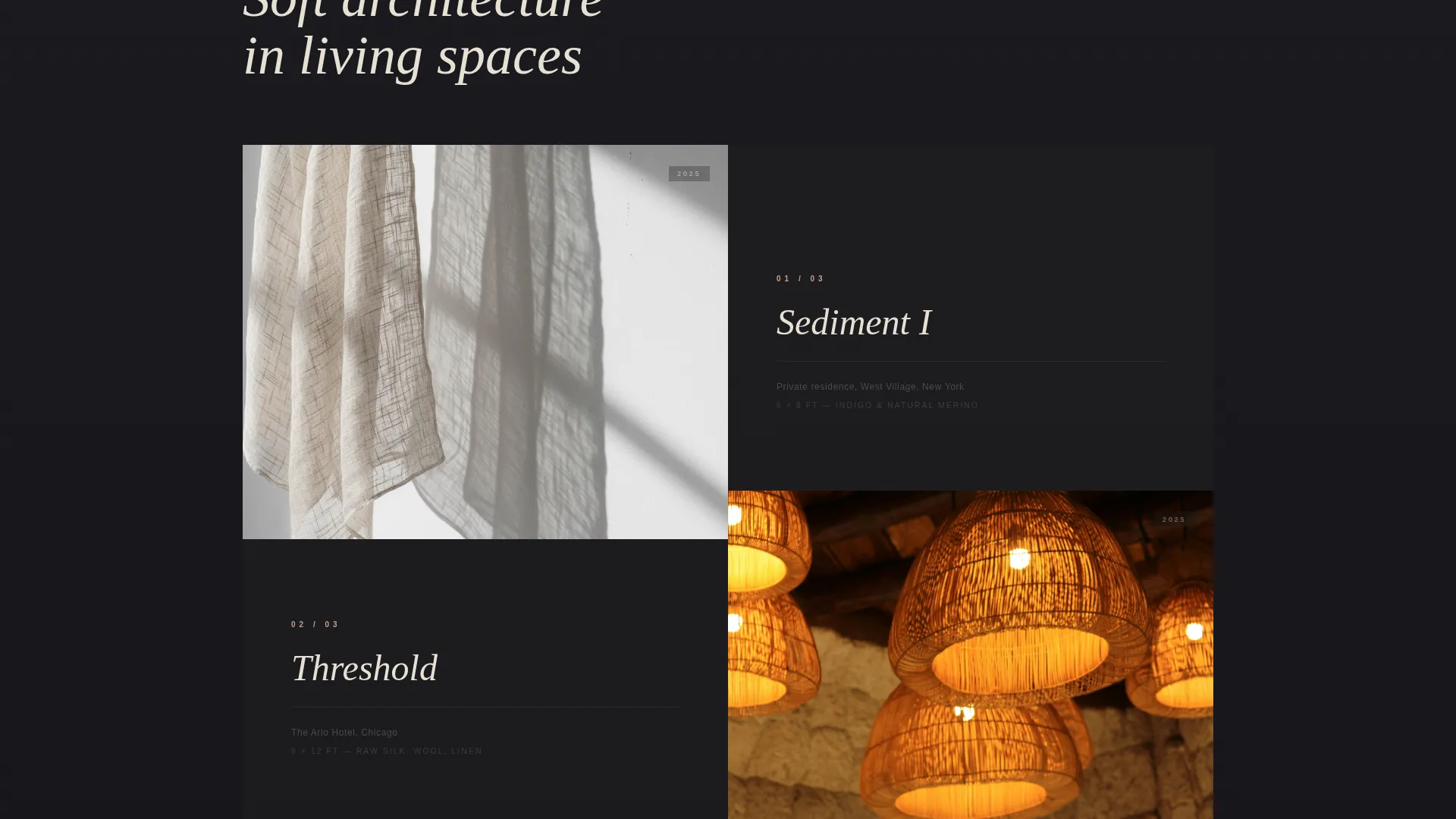 Sculptural Textile Artist Dark Theme Landing Page