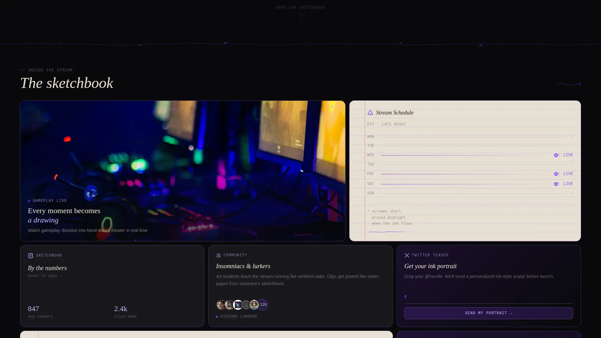 Illustrated Bento Grid Landing Page for Streamers