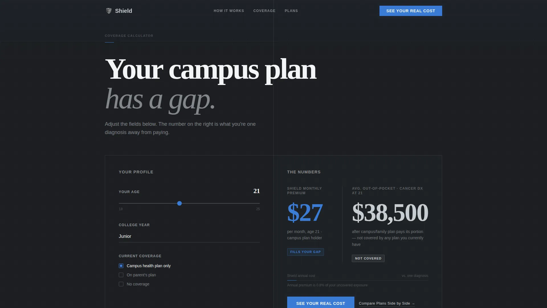 College Student Insurance Specialist Cost Calculator Website Template