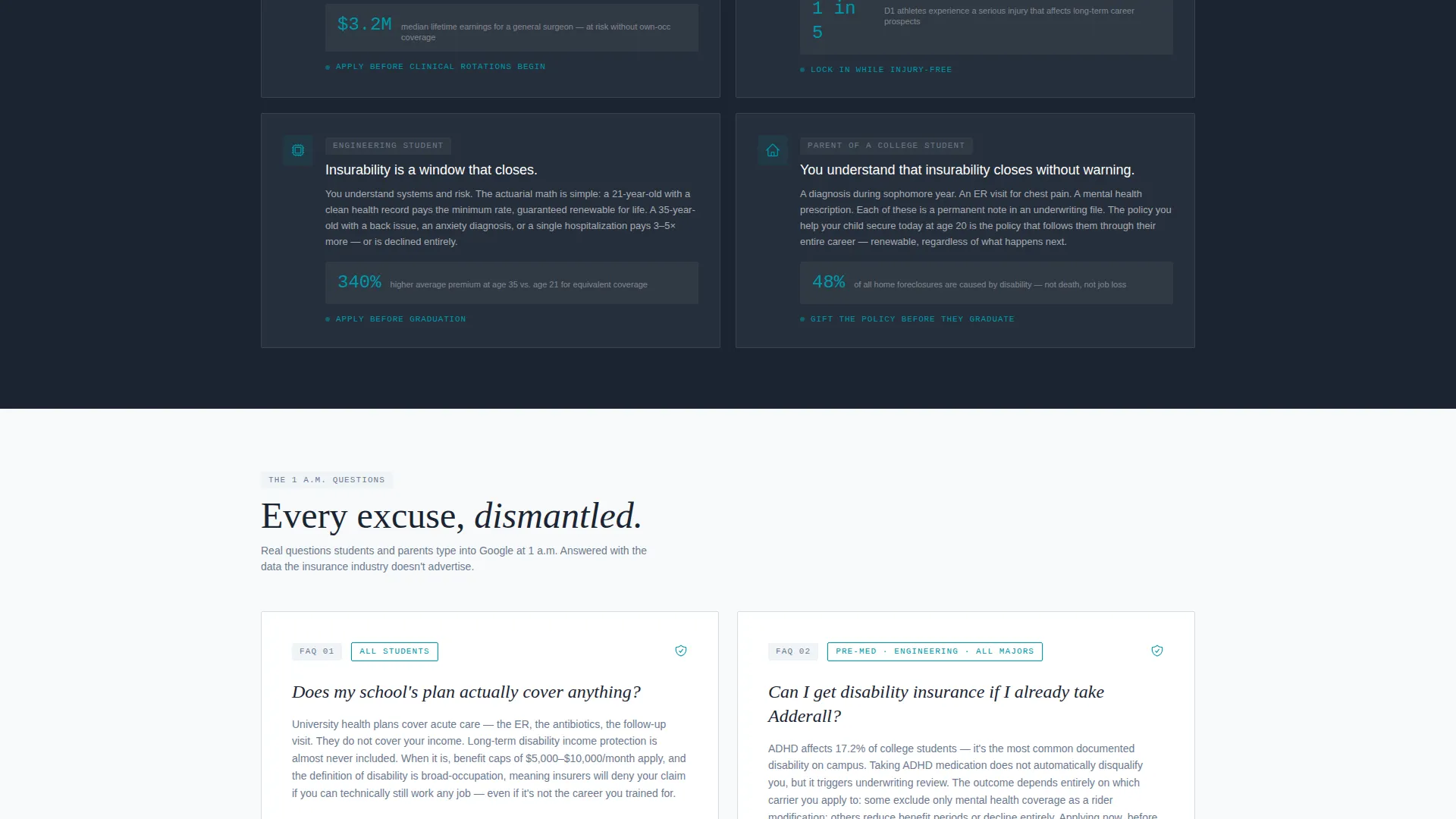 College Student Insurance FAQ Website Template