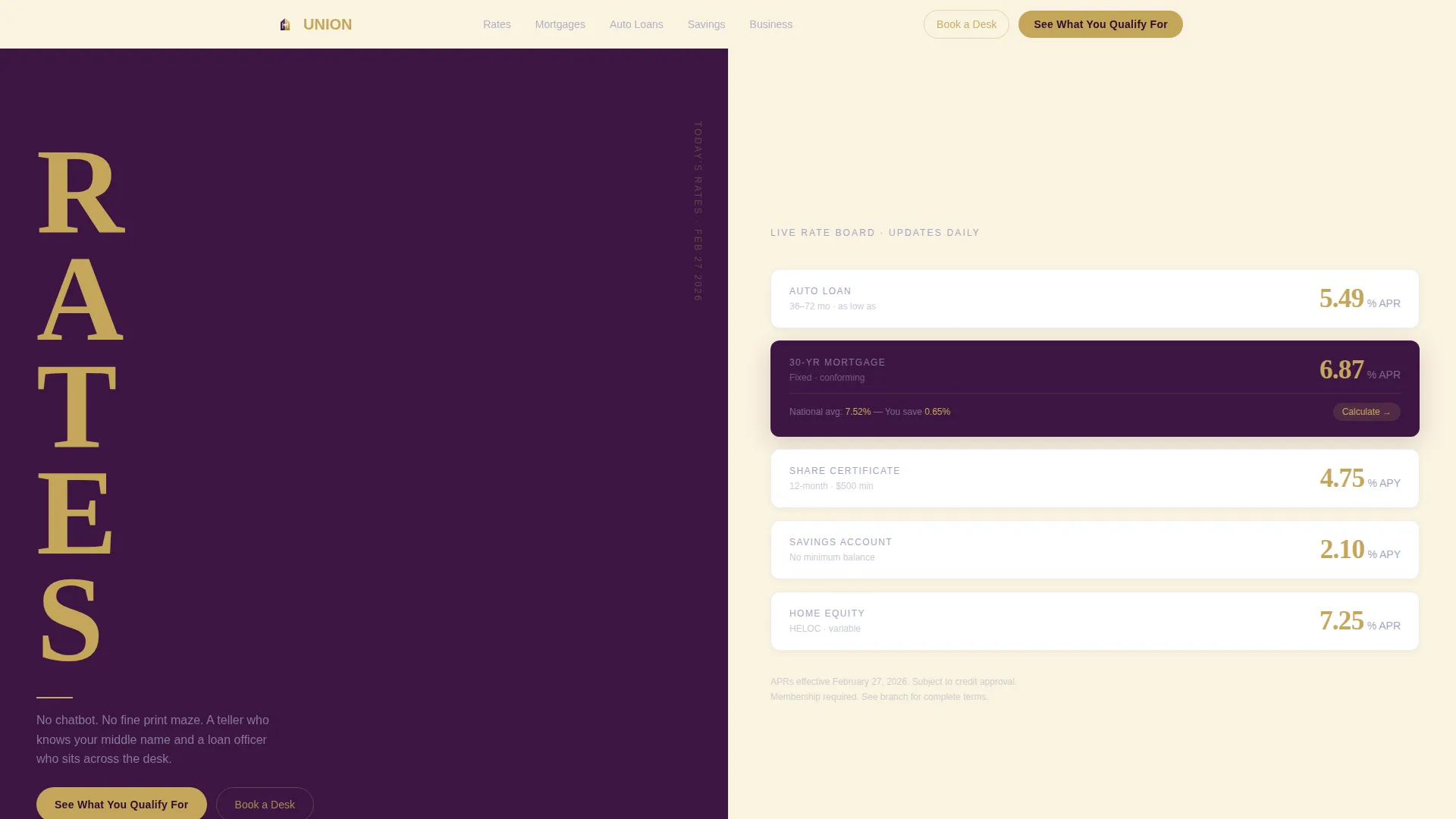Credit Union & Cooperative Cost Calculator Website Template