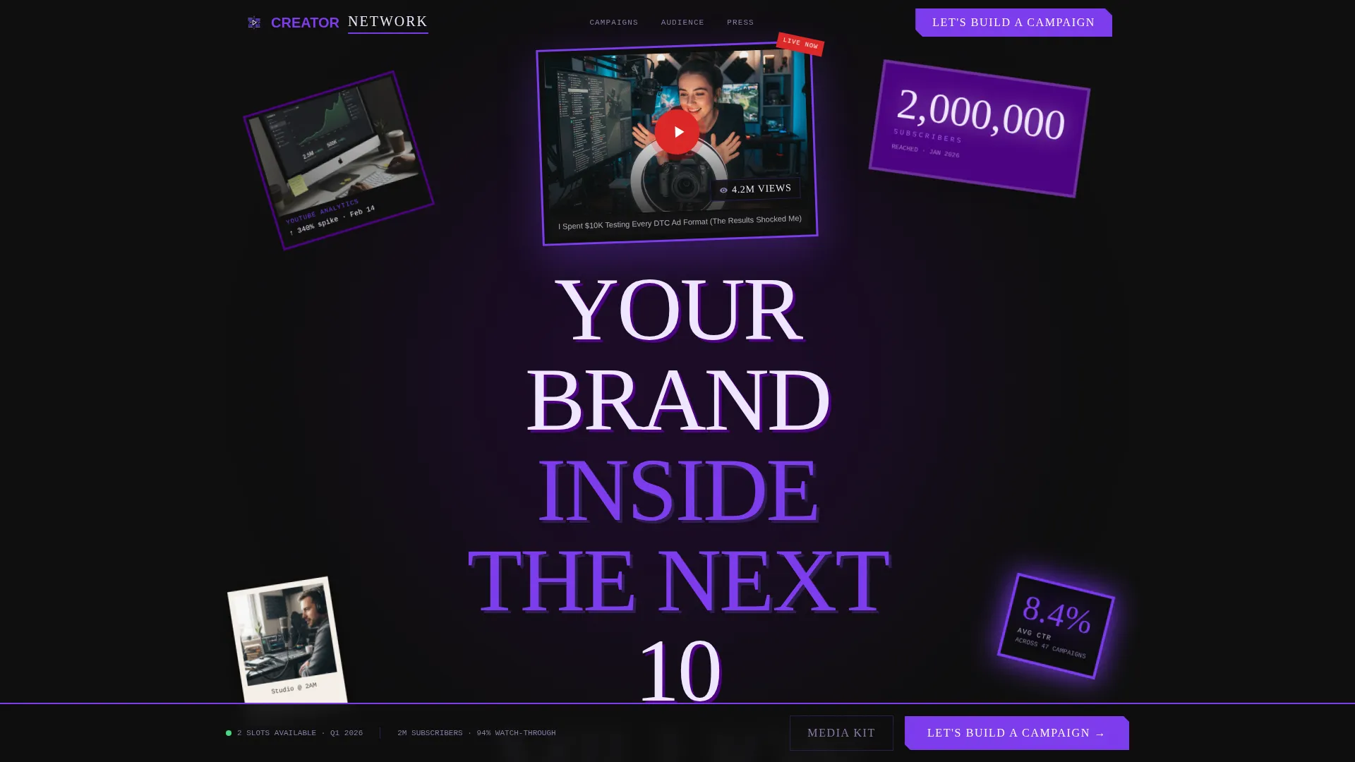 Brutalist YouTube Creator Landing Page Template