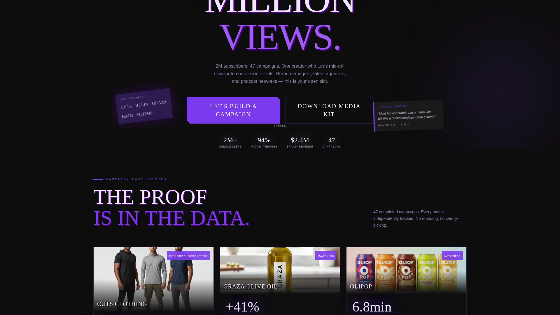Brutalist YouTube Creator Landing Page Template