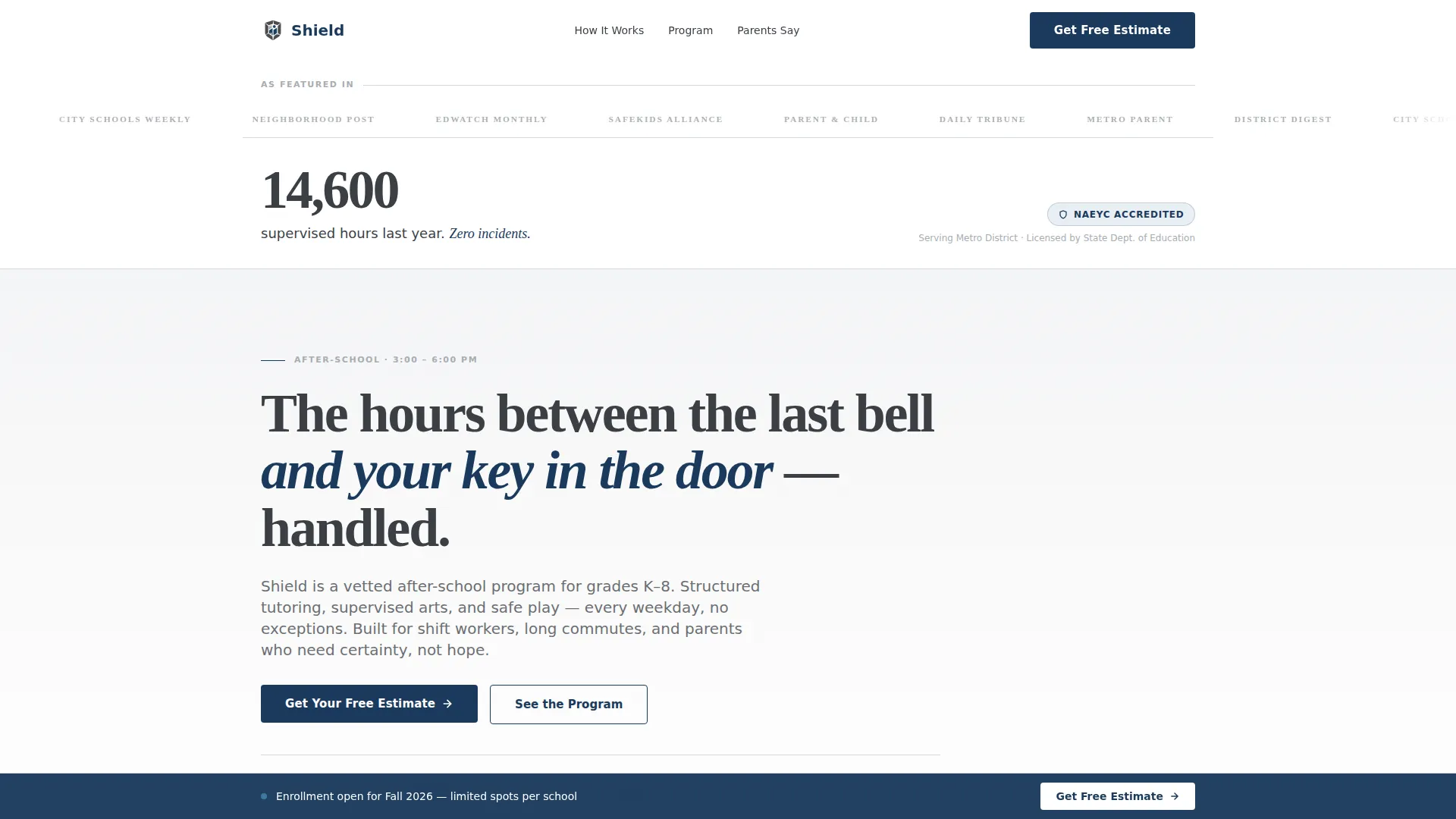 After-School Program Free Estimate Landing Page