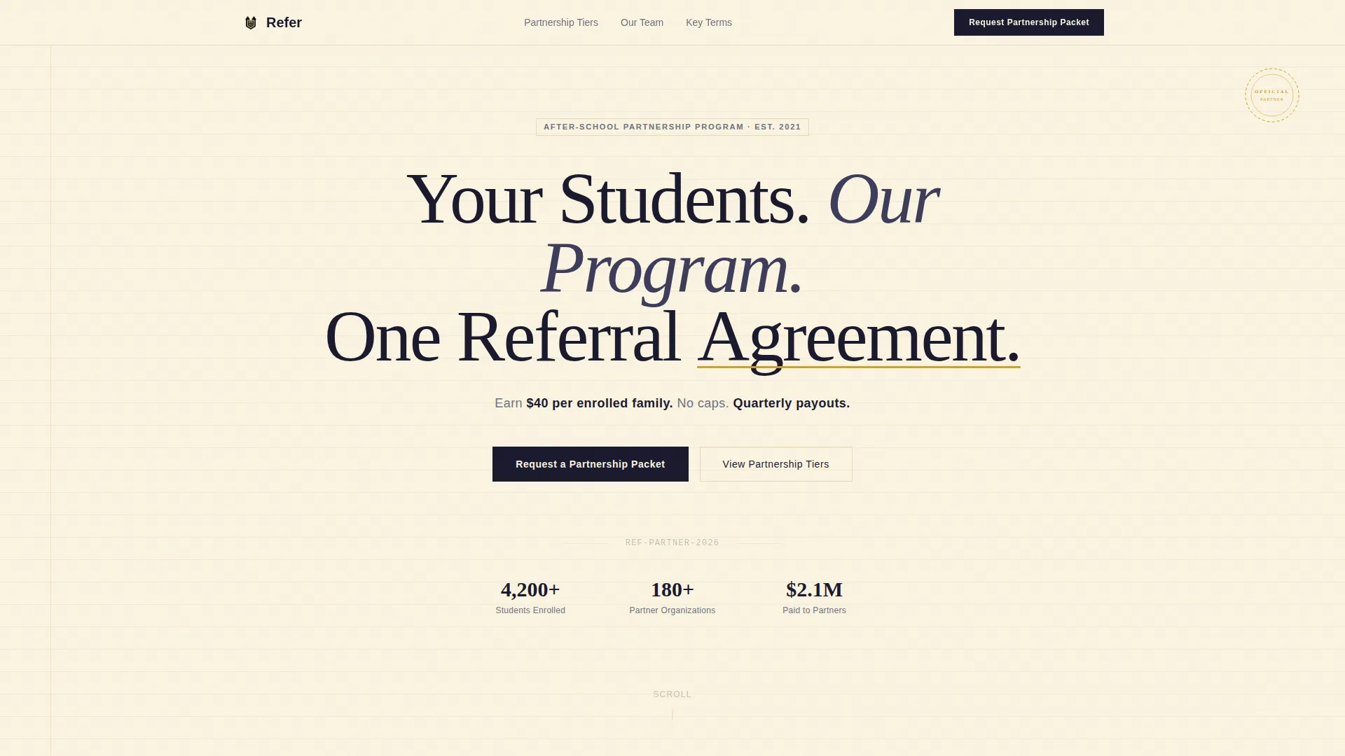 After-School Referral Program Partnership Landing Page