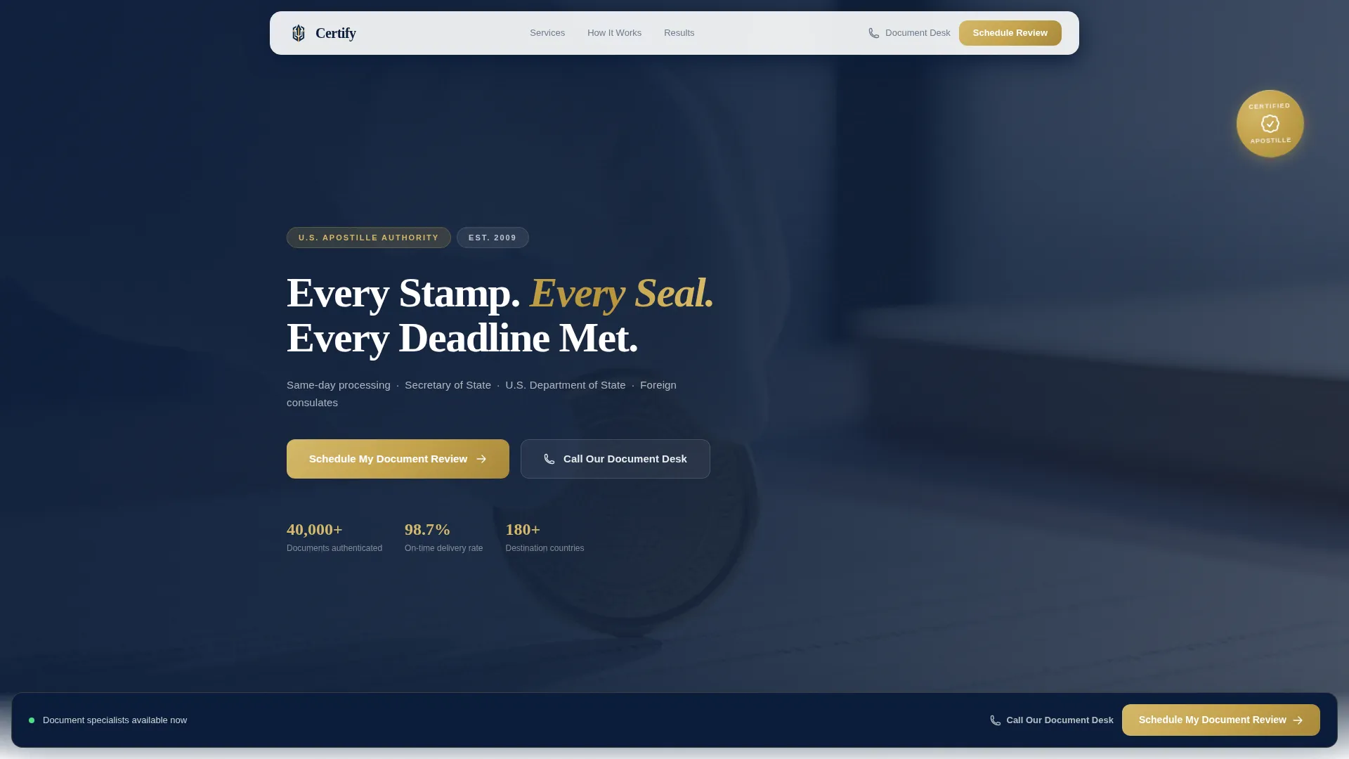Apostille & Authentication Service Landing Page