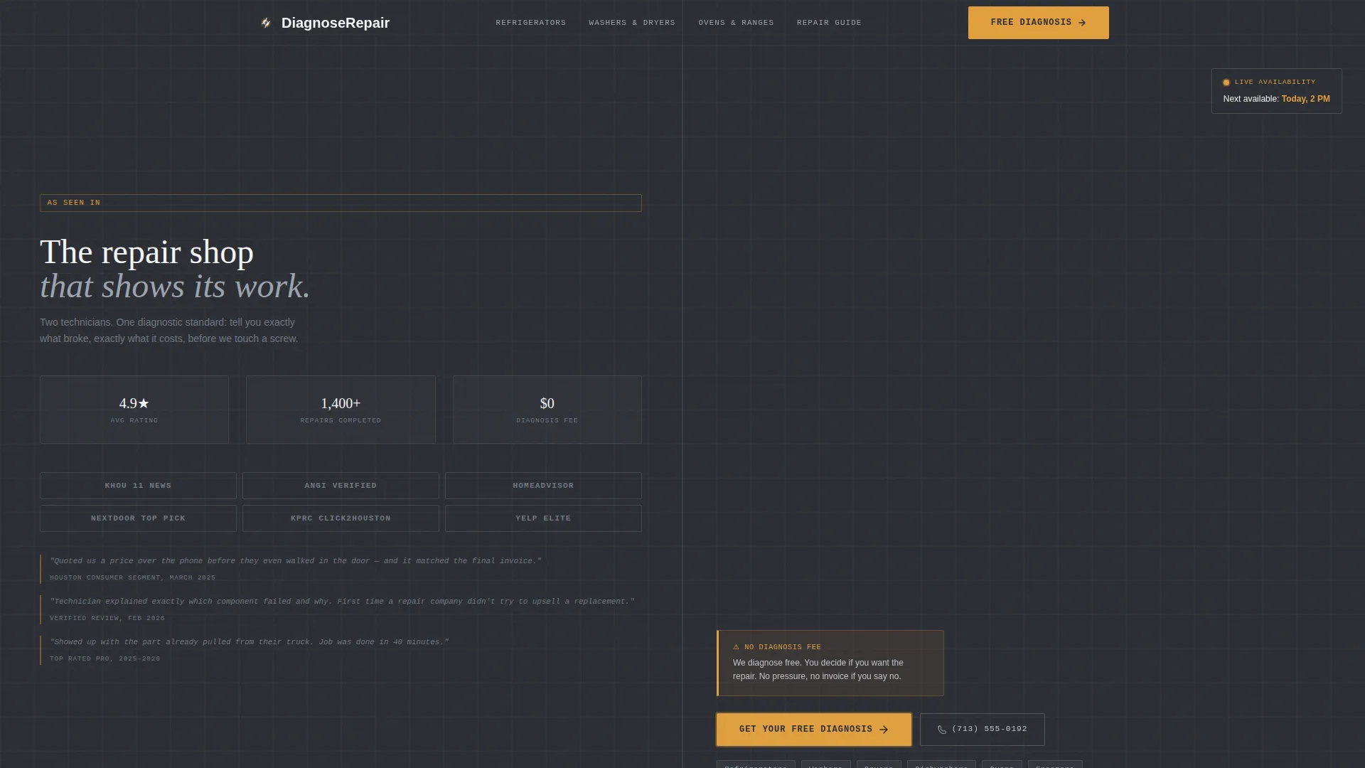 Appliance Repair Free Estimate Landing Page Template