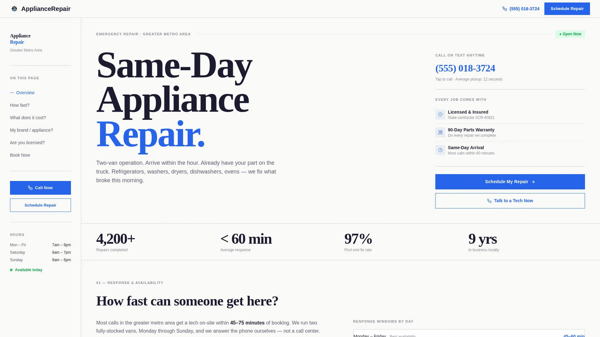 Appliance Repair Landing Page Template
