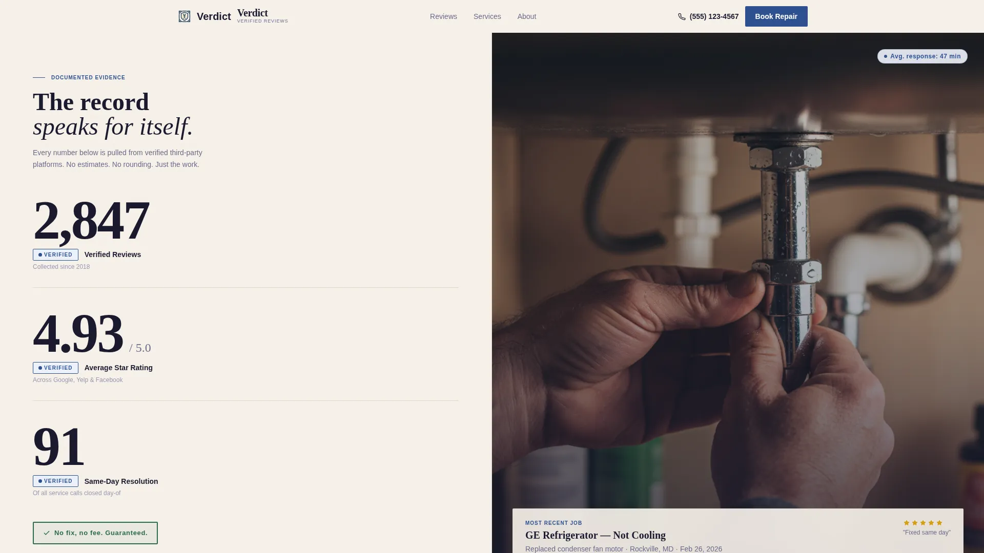 Appliance Technician Review Landing Page Template