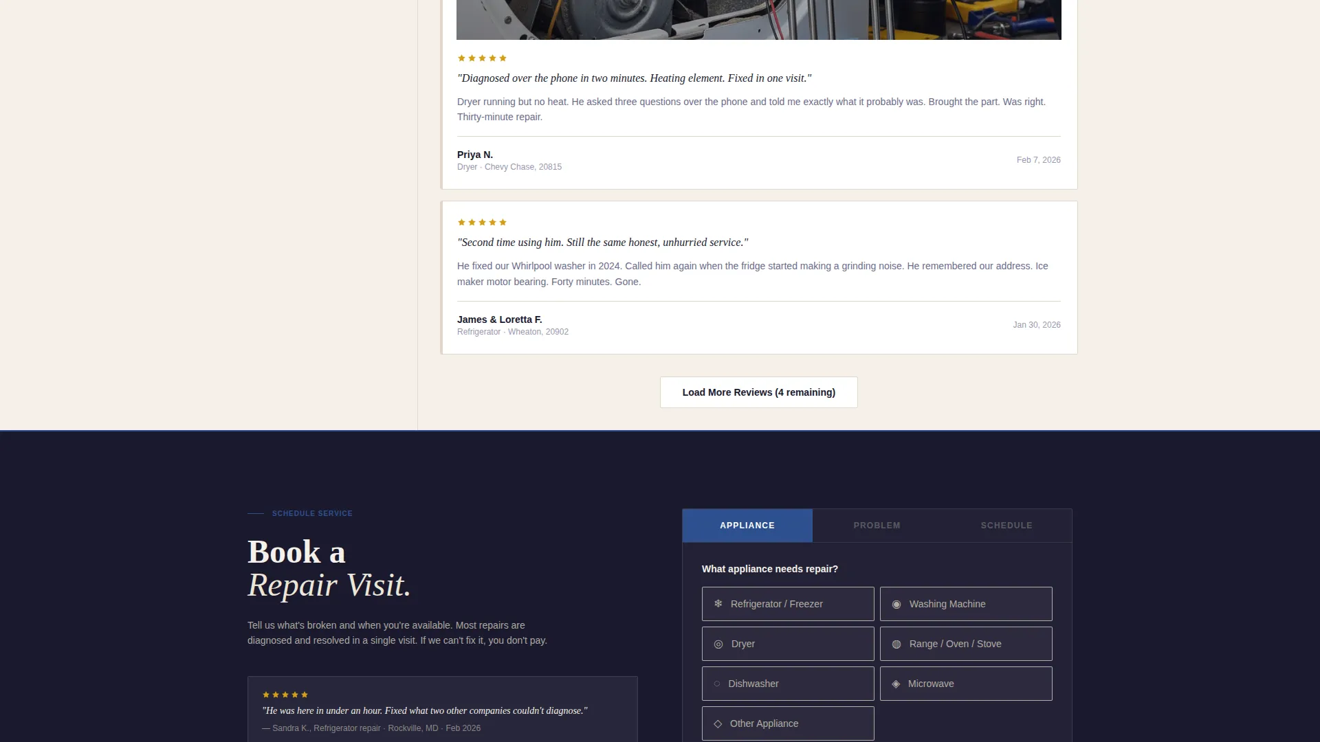 Appliance Technician Review Landing Page Template