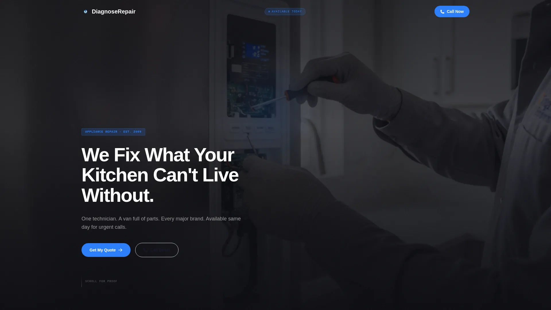 Appliance Technician Quote Request Landing Page