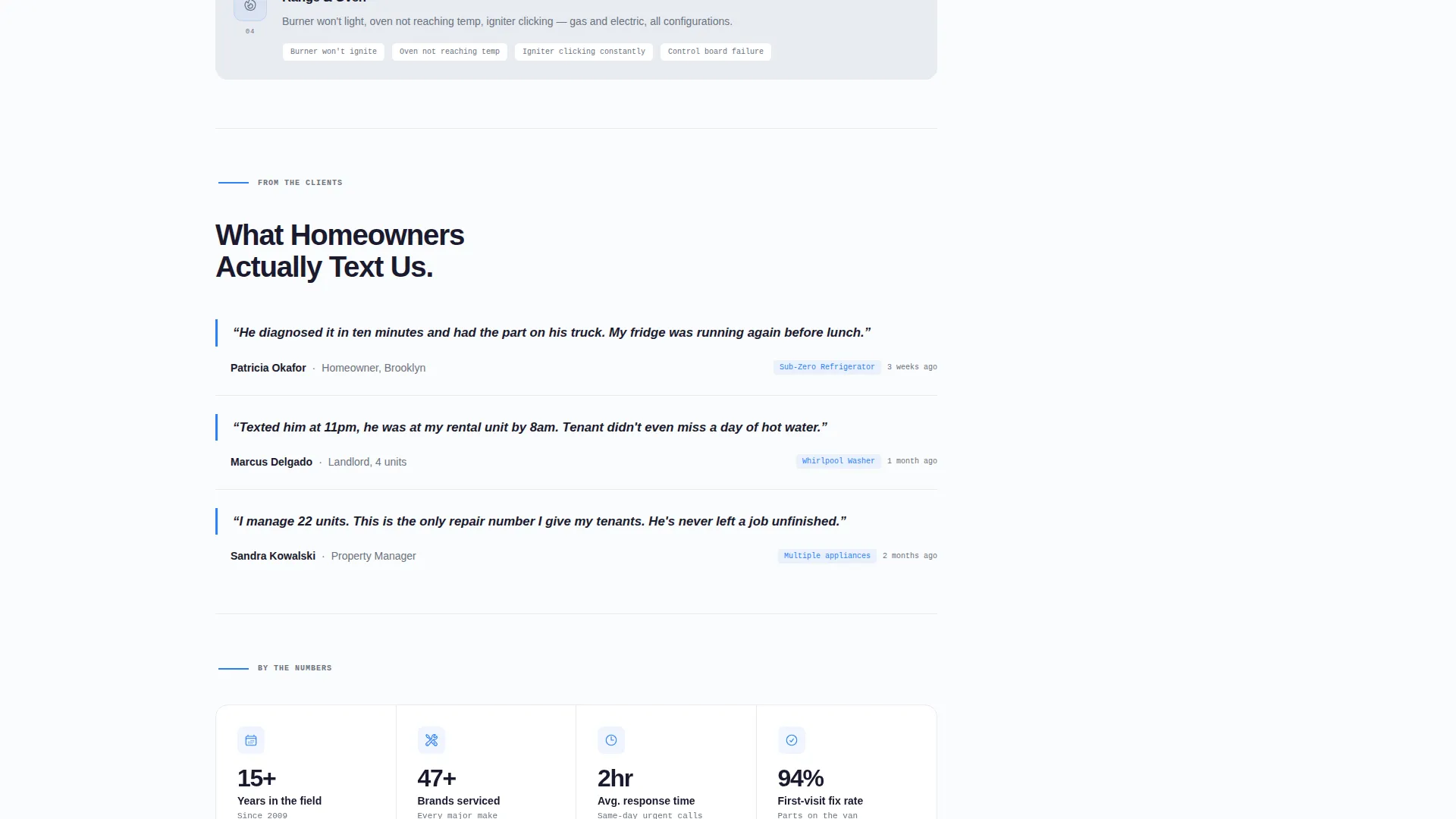 Appliance Technician Quote Request Landing Page