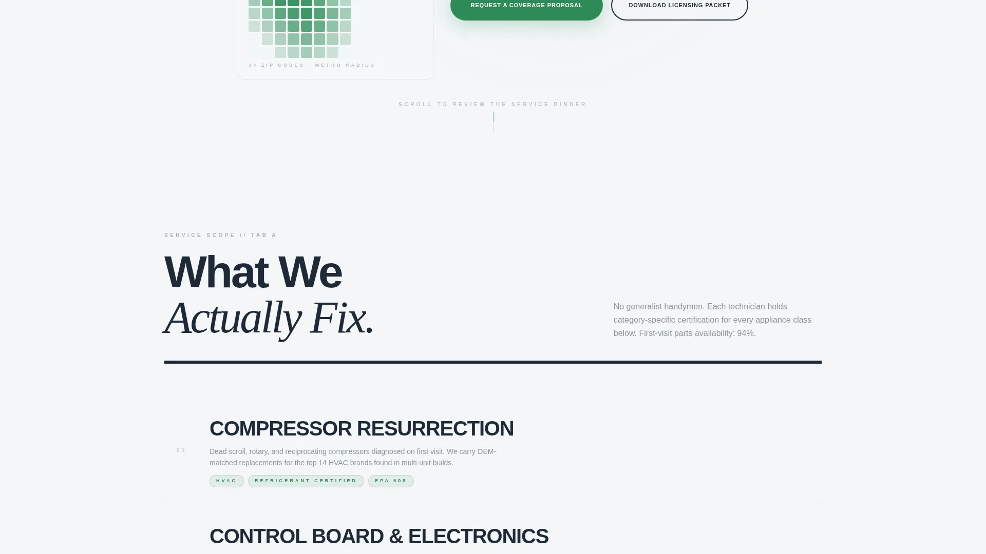 Appliance Technician Service Area Landing Page