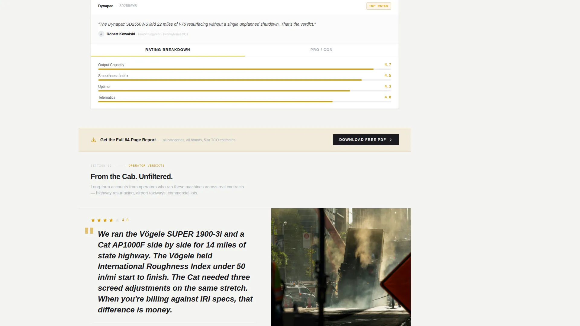 Asphalt Paver Review Hub Landing Page Template