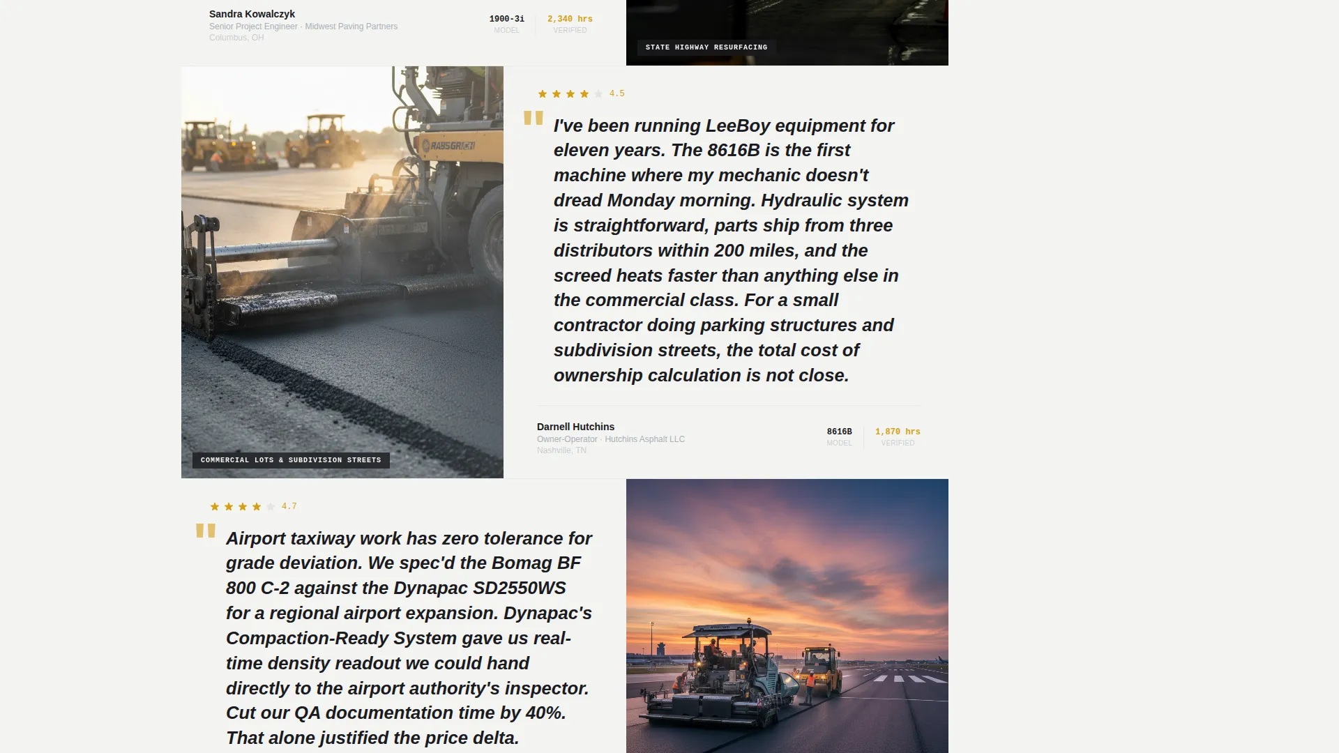 Asphalt Paver Review Hub Landing Page Template