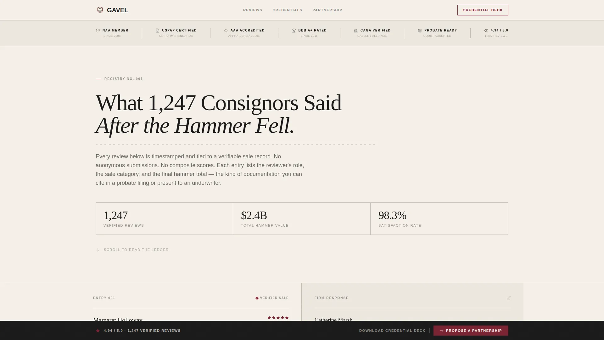 Reviews Landing Page Template - Gavel by Auctioneer
