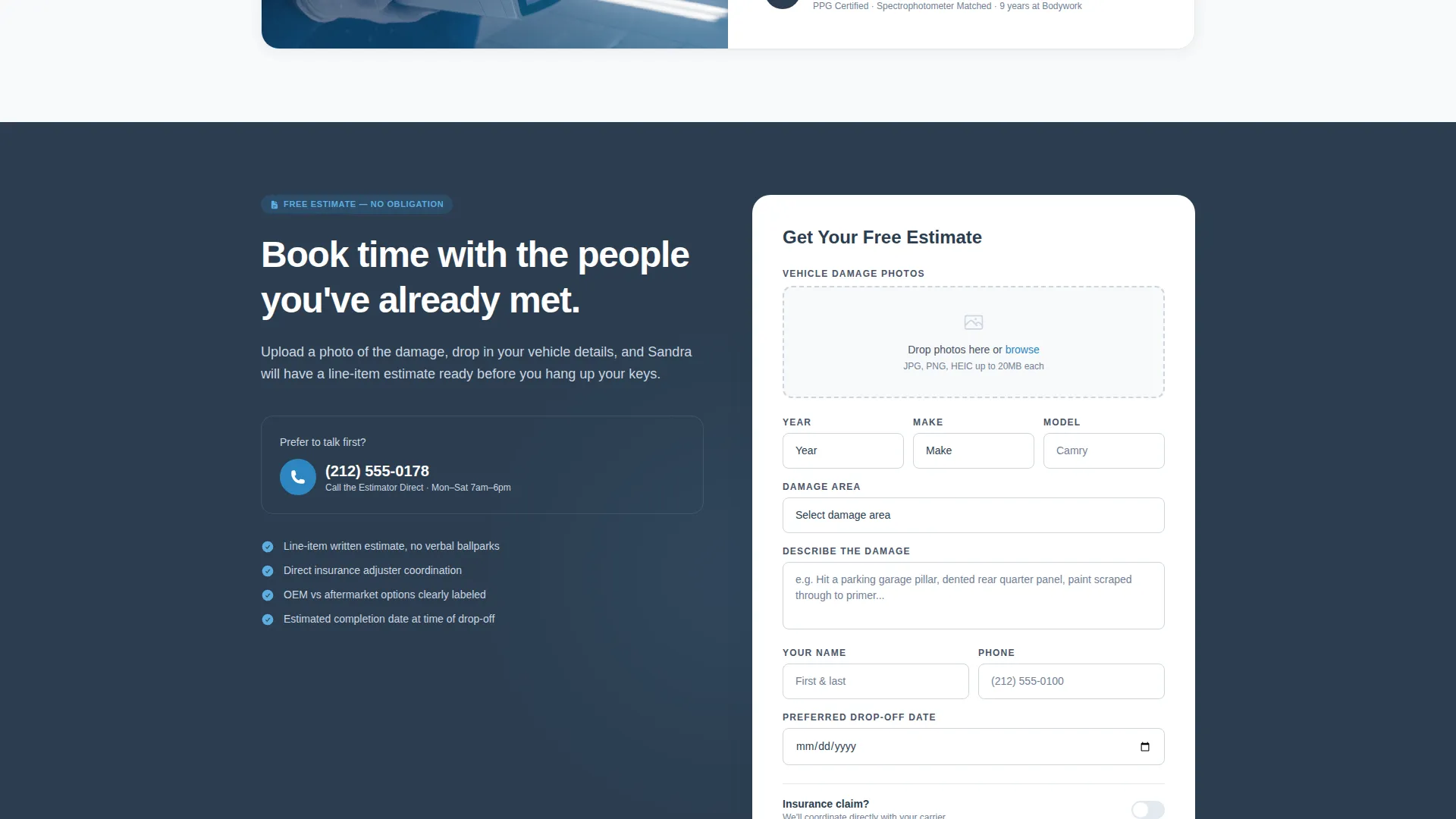 Auto Body Shop Free Estimate Landing Page Template