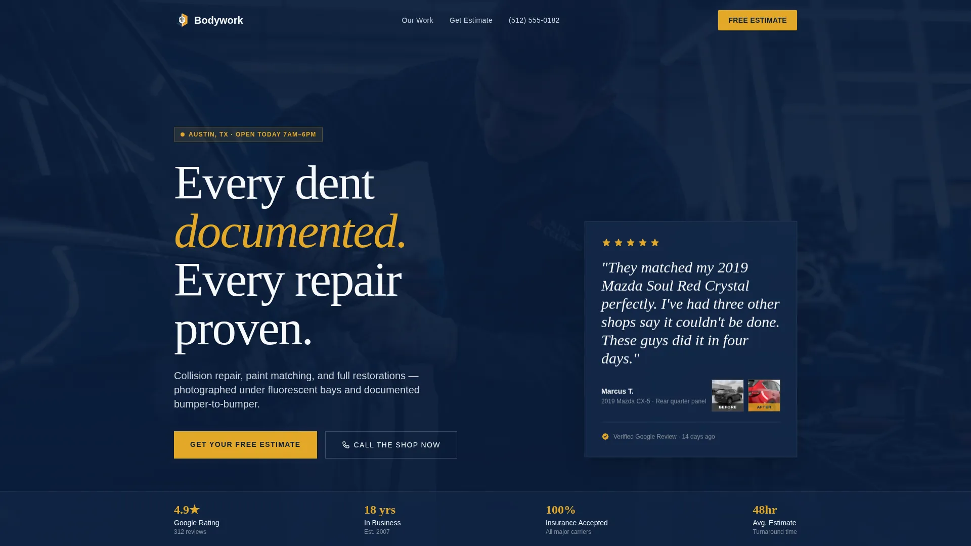 Auto Body Shop Local SEO Landing Page Template